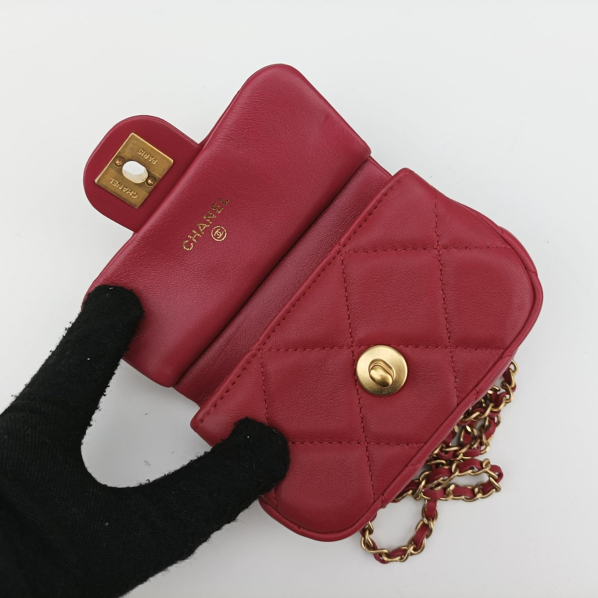 シャネル Chanel ショルダーバッグ レディース レディ ハンドル フラップ カード ホルダー ローズ レッド ラムスキン AP2271 31500062