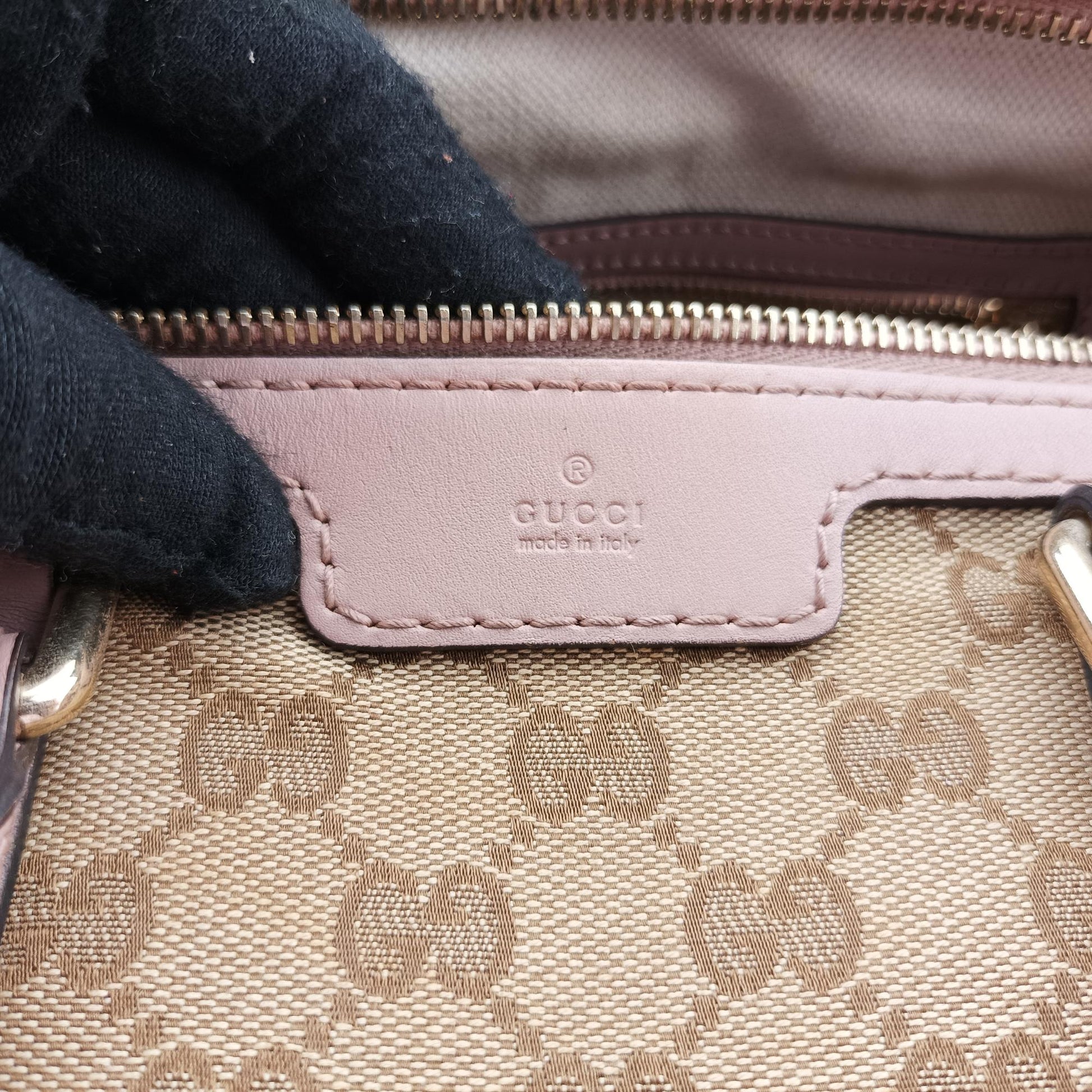 グッチ Gucci ボストンバッグ レディース シェリーライン カーキ ファブリック×レザー 247205 I014119880