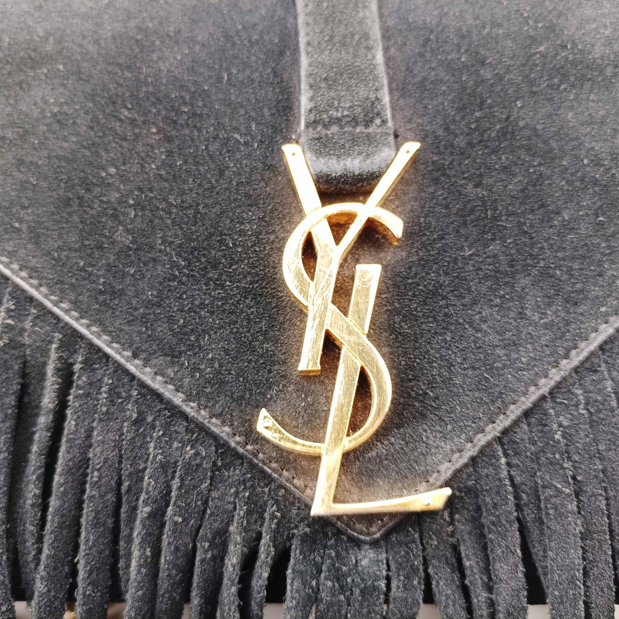 イヴサンローラン Yves saint Laurent ショルダーバッグ レディース モノグラム エンベロープ フリンジ ブラック スエード FLY403706.0715