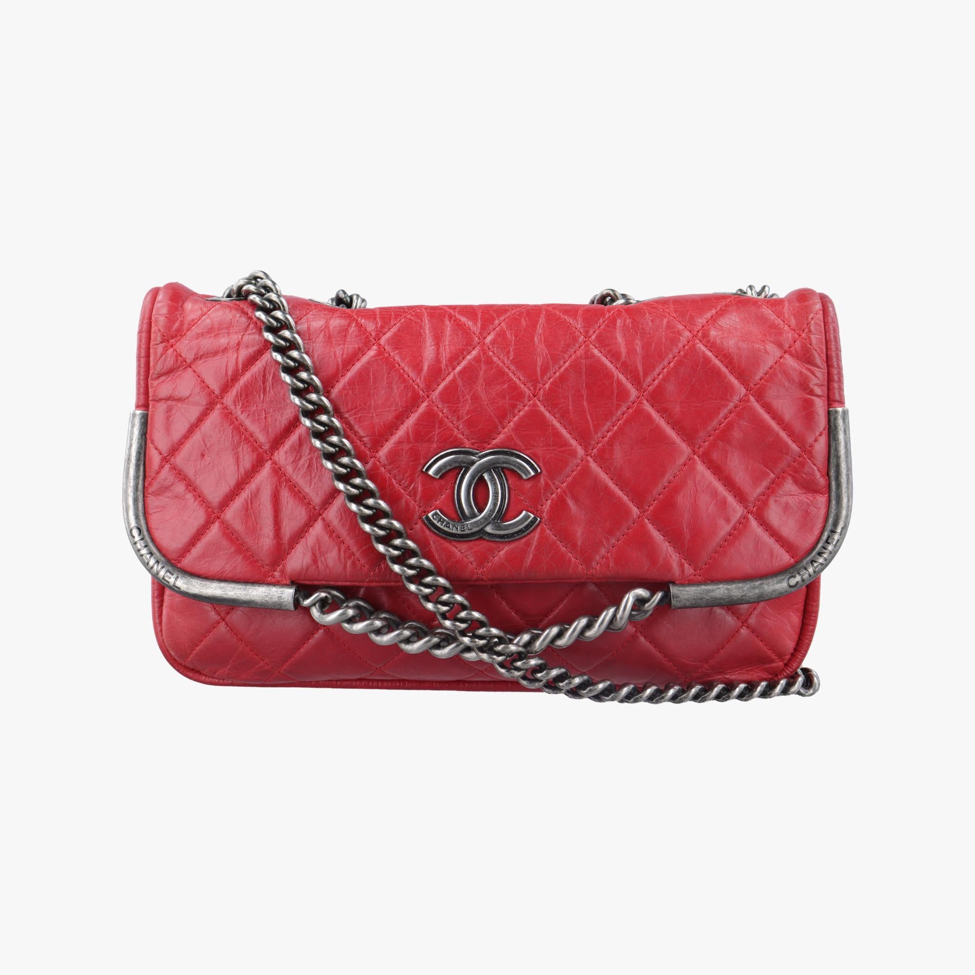 シャネル Chanel ショルダーバッグ レディース フロント チェーン シングル フラップ レッド レザー A67702 18025468