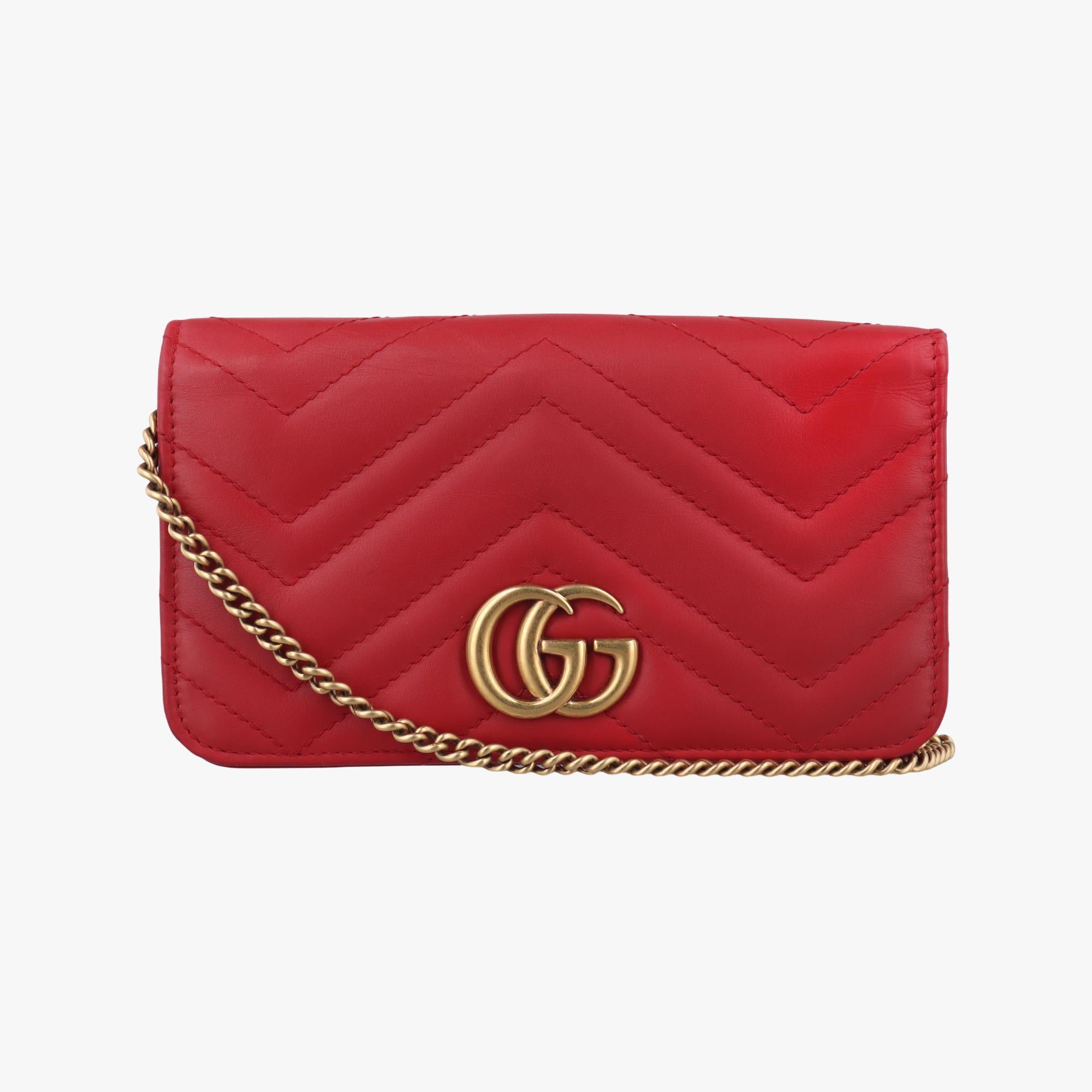 グッチ Gucci ショルダーバッグ レディース GGマーモント レッド レザー 488426