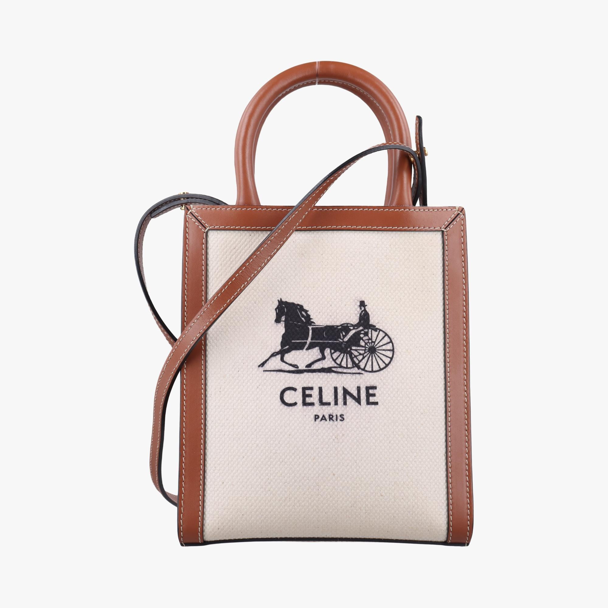 セリーヌ Celine ショルダーバッグ レディース ミニ バーティカル カバ ホワイト ファブリック×レザー S-LM-4260