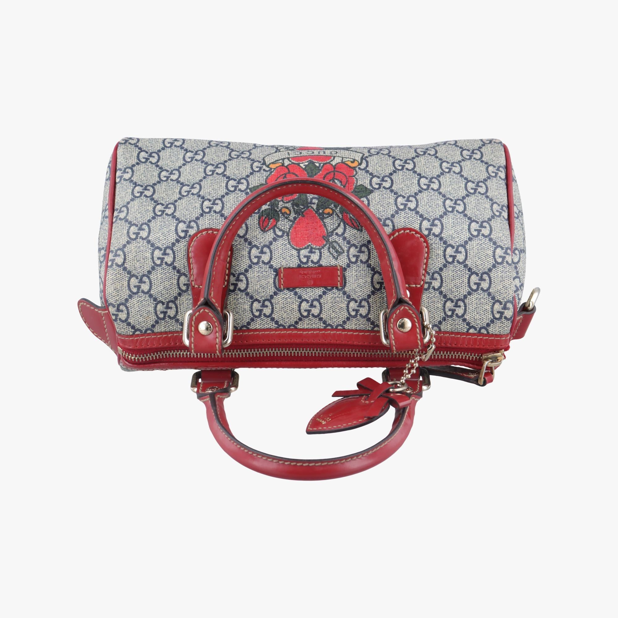 グッチ Gucci ボストンバッグ レディース GGスプリーム タトゥープリント ハートチャーム グレー PVCコーティングキャンバス×レザー 190257 H4183046