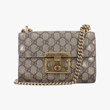 グッチ Gucci ショルダーバッグ レディース パドロック グレー PVCコーティングキャンバス×レザー 409487 G032482502