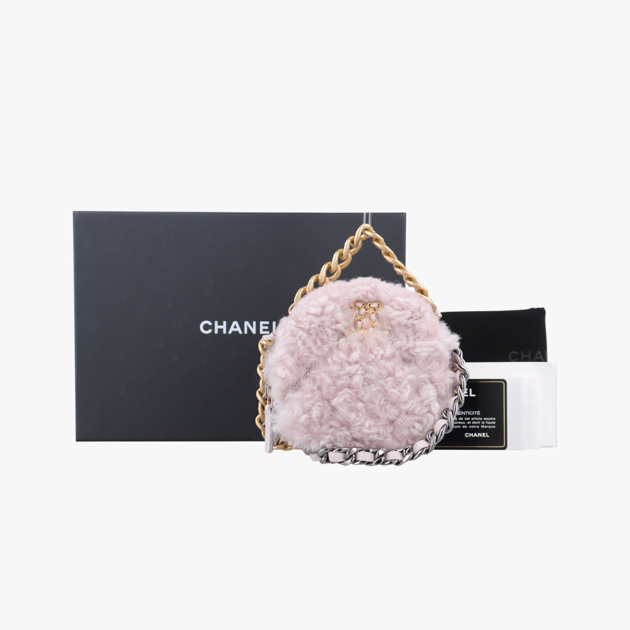 CHANEL 19 Round Pink Leather × wool AP0945 30235655シャネル19ラウンド ピンク レザー×ウール AP0945 30235655