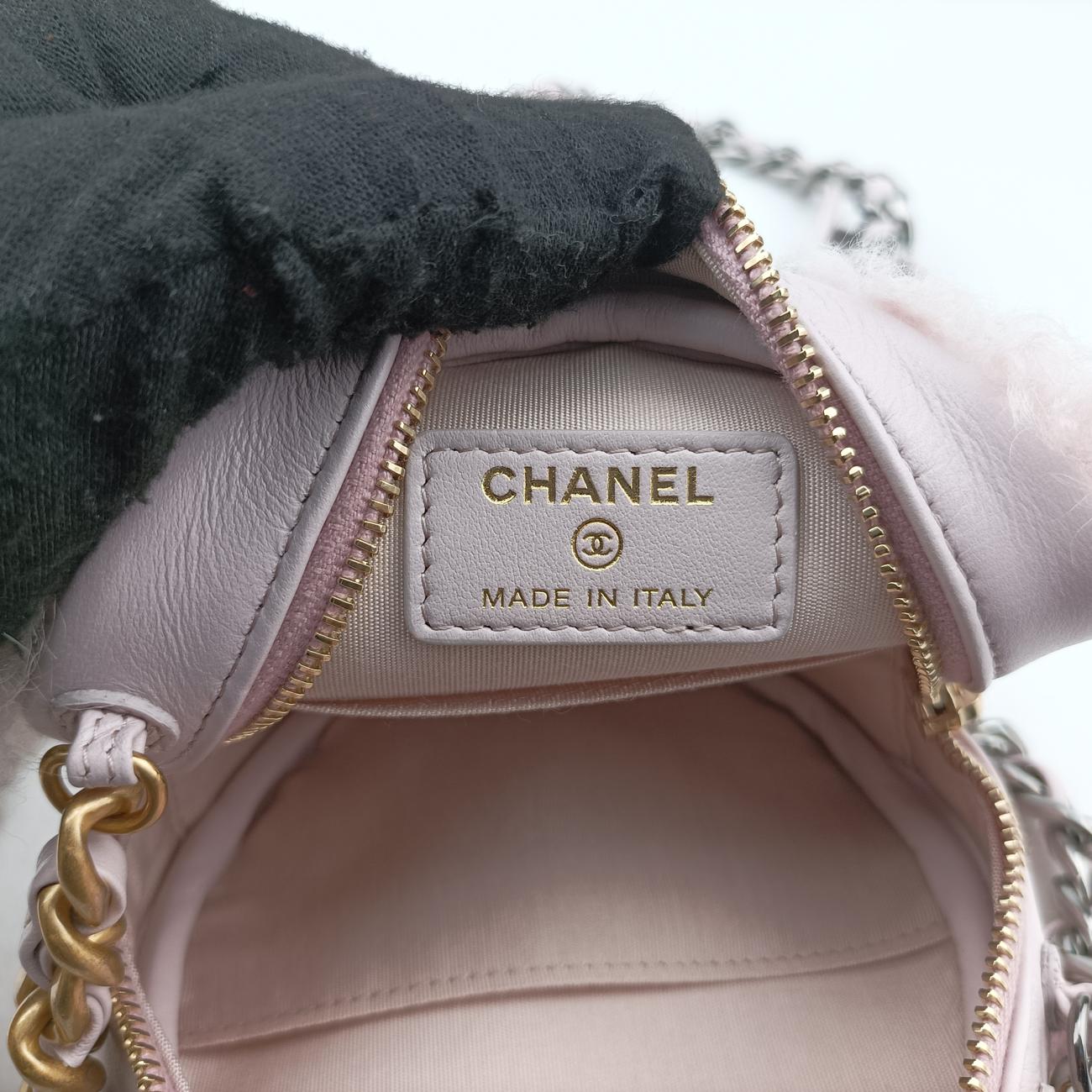 CHANEL 19 Round Pink Leather × wool AP0945 30235655シャネル19ラウンド ピンク レザー×ウール AP0945 30235655