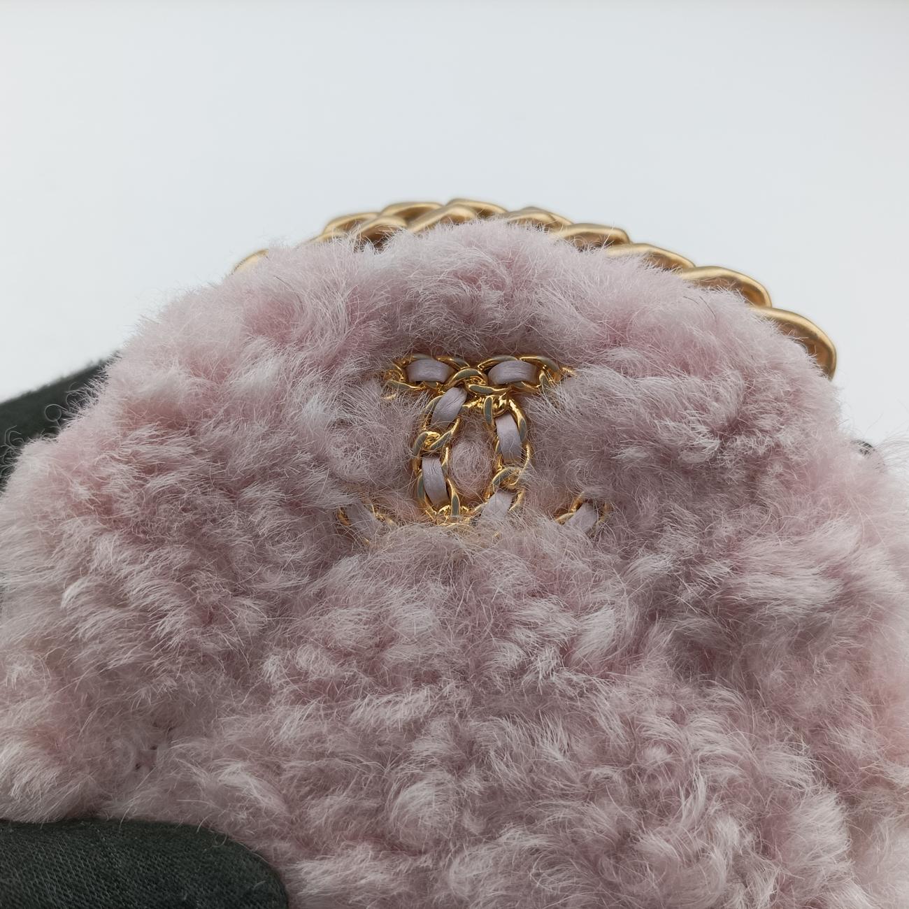 CHANEL 19 Round Pink Leather × wool AP0945 30235655シャネル19ラウンド ピンク レザー×ウール AP0945 30235655
