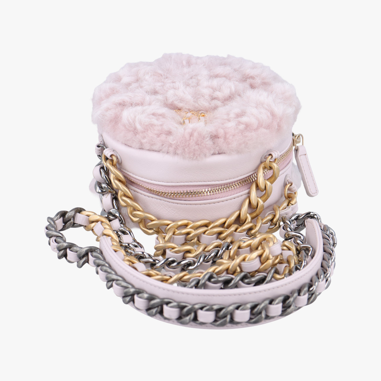 CHANEL 19 Round Pink Leather × wool AP0945 30235655シャネル19ラウンド ピンク レザー×ウール AP0945 30235655