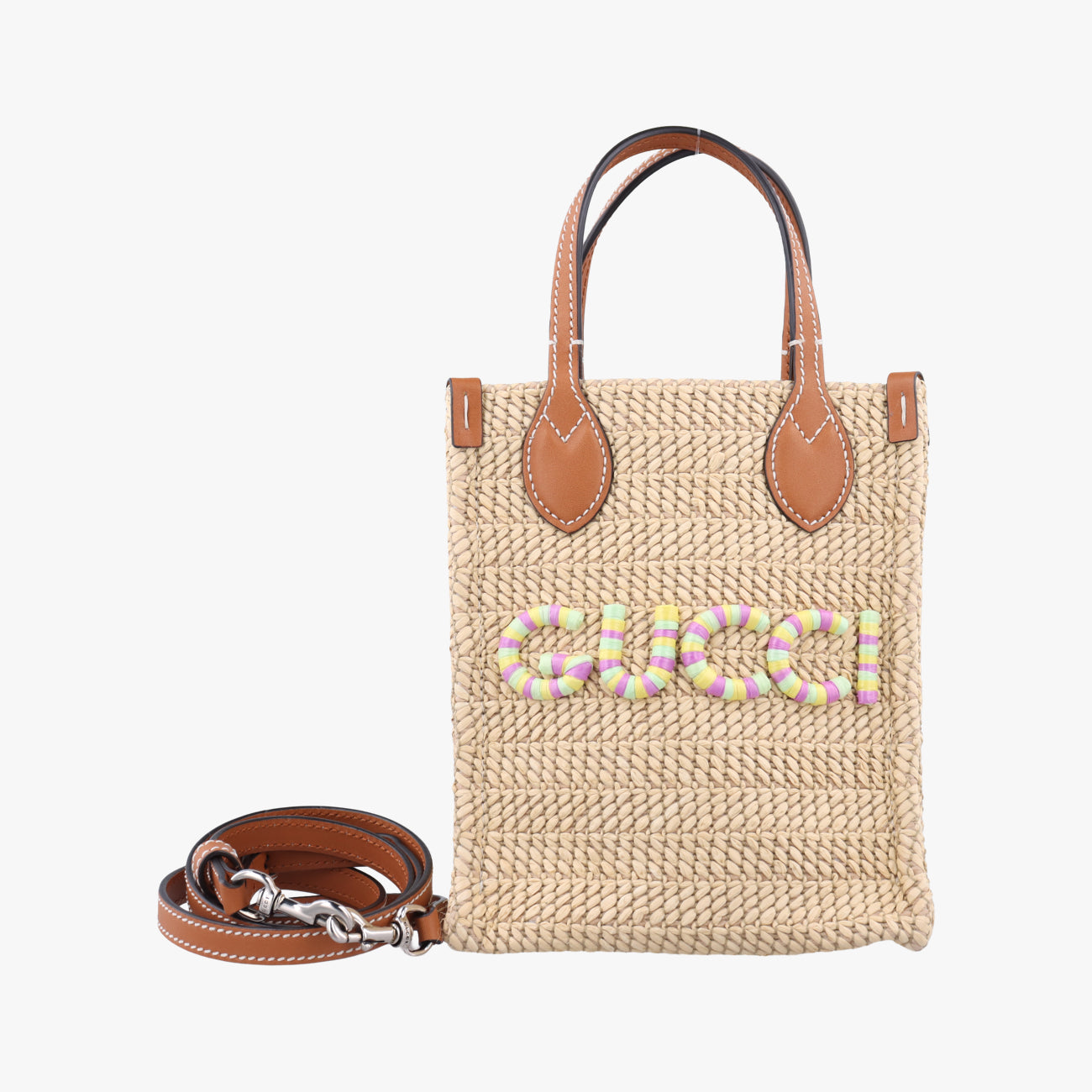 Super Mini Straw-Effect Brown×beige straw×Leather 780083 スーパーミニ ストロー エフェクト ブラウン×ベージュ ストロー×レザー 780083 