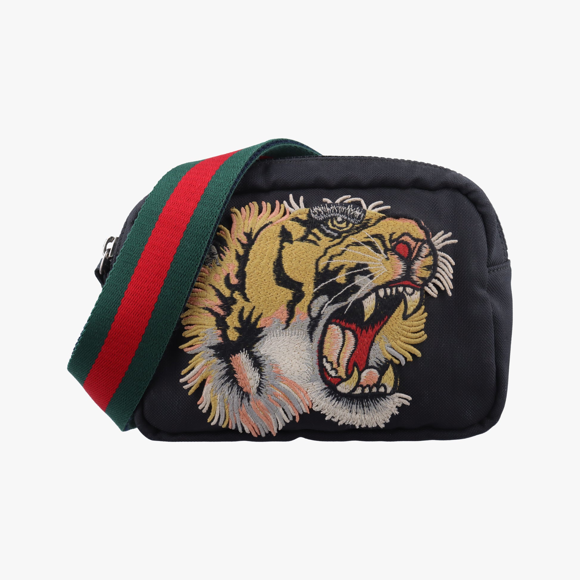 Tiger Embroidered Web Messenger Black fabric 523323 B027692276タイガーヘッド エンブロイダリー アニマル ブラック ファブリック 523323 B027692276