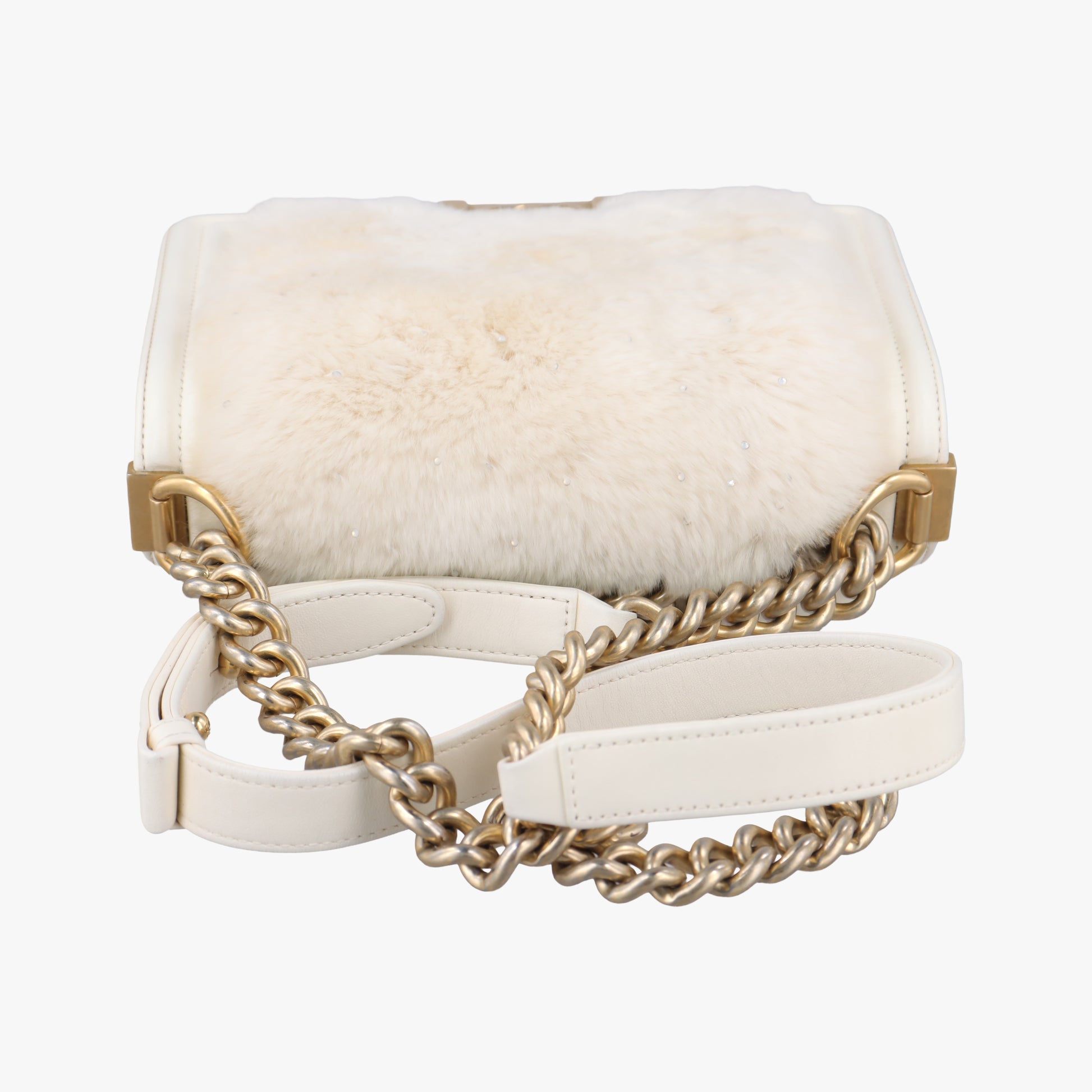 BOY CHANEL White Leather × Fur A67085 21959695ボーイシャネル ホワイト レザー × ファー Leather × Fur A67085 21959695