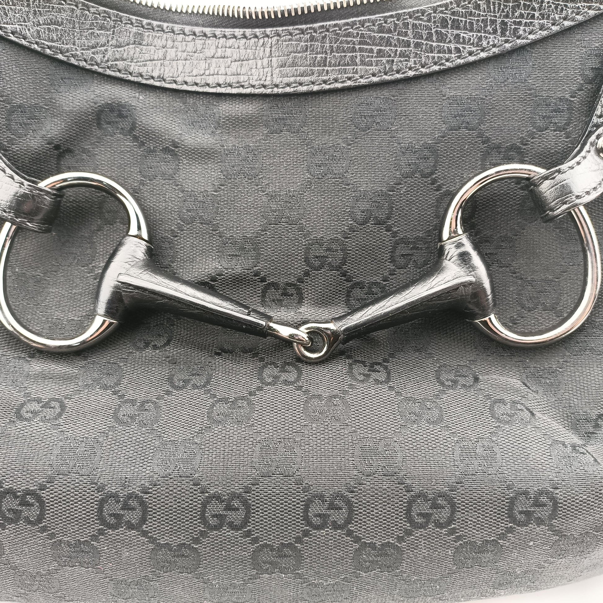 Horsebit Hobo Black Fabric×leather 114890 ホースビットホーボー ブラック ファブリック×レザー 114890 