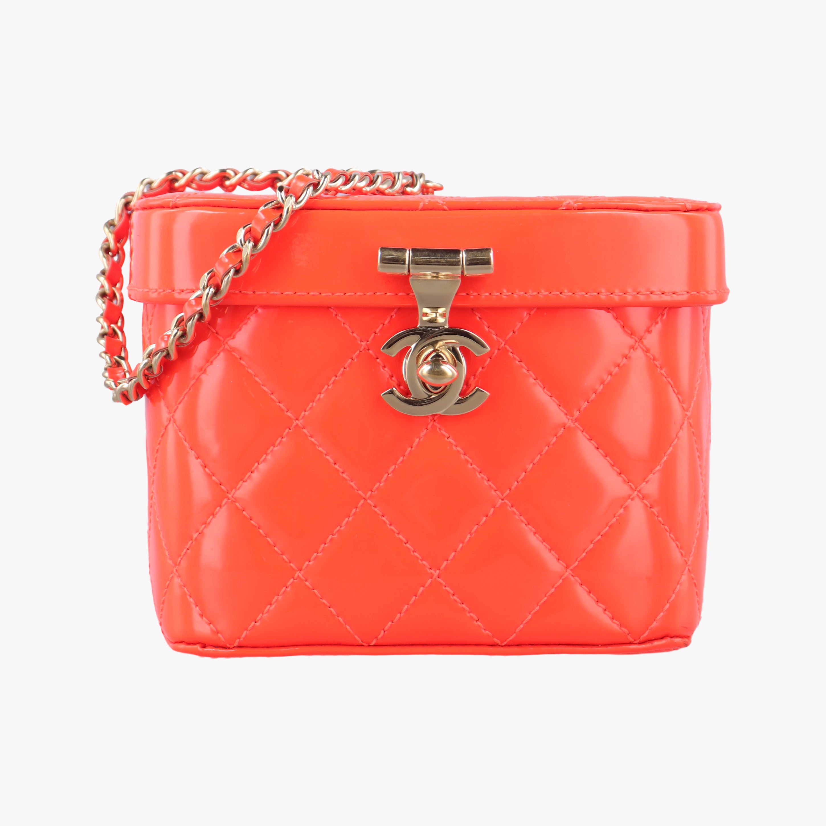 Vanity Matelasse Chain Handle Orange Patent A91055 22342643バニティ マトラッセ チェーンハンドル オレンジ パテント A91055 22342643