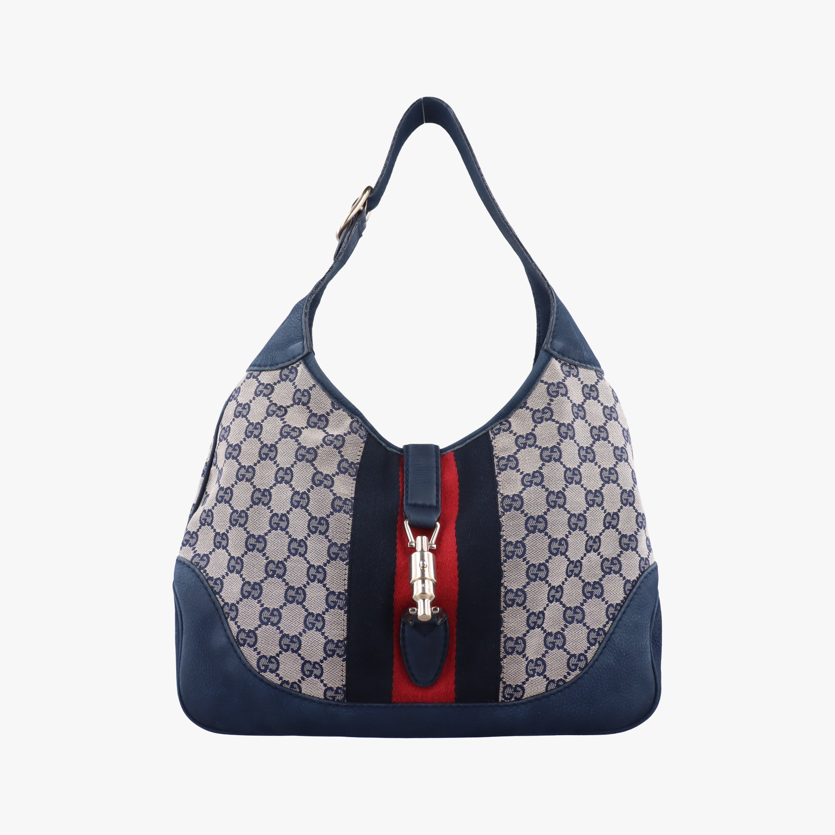 Jackie Flora Hobo Beige x Navy x Red x Black Canvas×leather 277520 E012969606ニュージャッキー ベージュ×ネイビー×レッド×ブラック キャンバス ×レザー 277520 E012969606