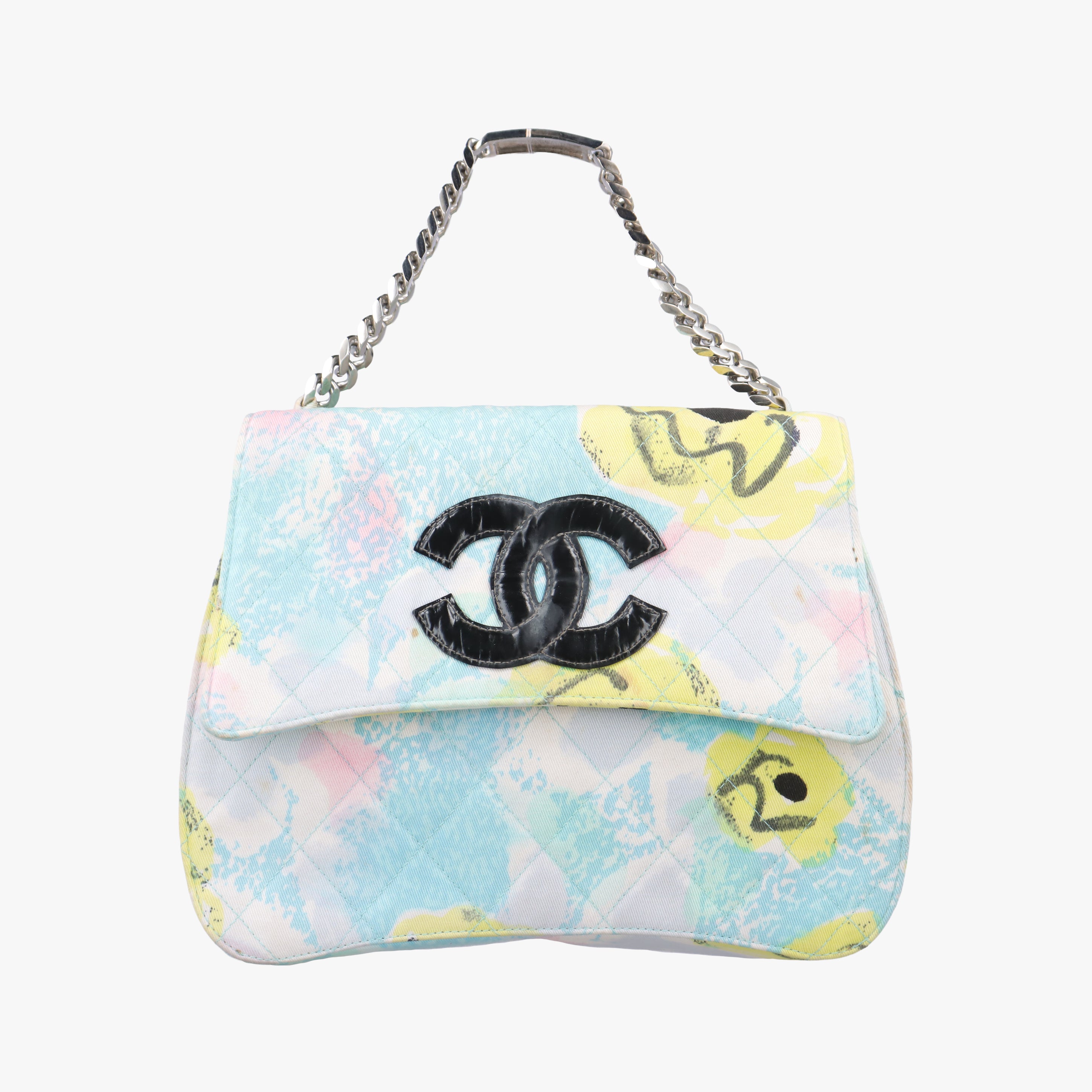 Floral Classic Flap Tote blue×Multicolour Fabric A08702 4842246フローラルクラシックフラップトート ブルー×マルチカラー ファブリック A08702 4842246