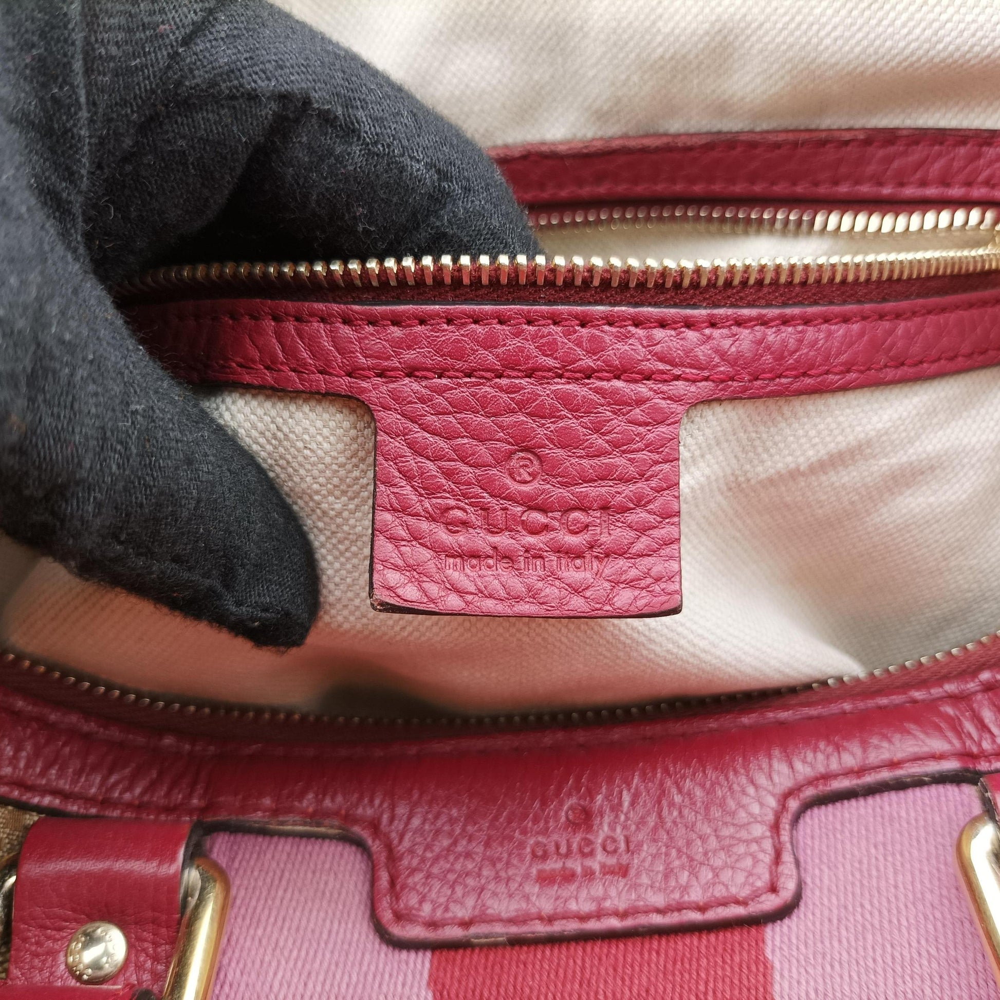 Sherry Line Beige x Red x Pink canvas×leather 247205 H018474686シェリーライン ベージュ×レッド×ピンク キャンバス×レザー 247205 H018474686