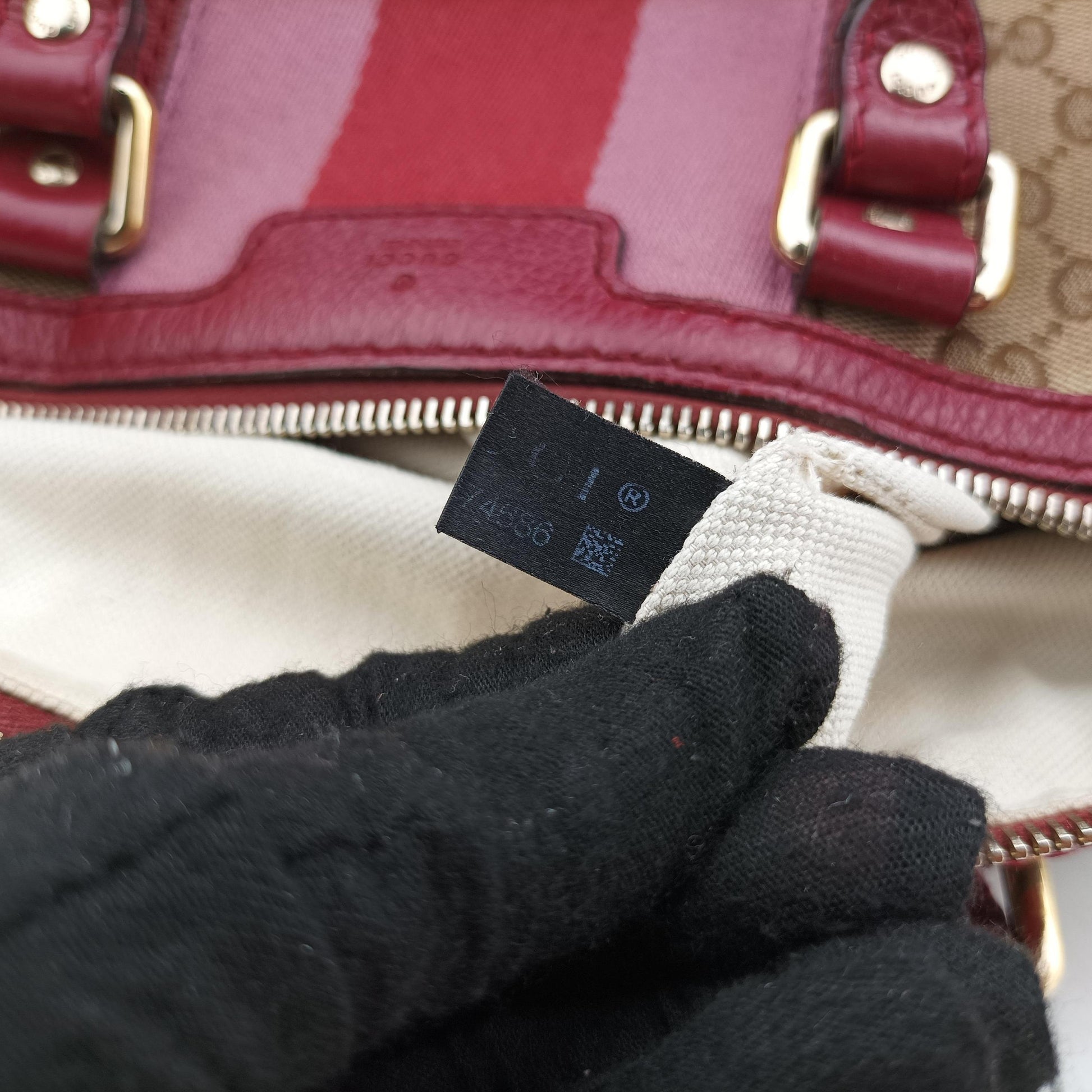 Sherry Line Beige x Red x Pink canvas×leather 247205 H018474686シェリーライン ベージュ×レッド×ピンク キャンバス×レザー 247205 H018474686