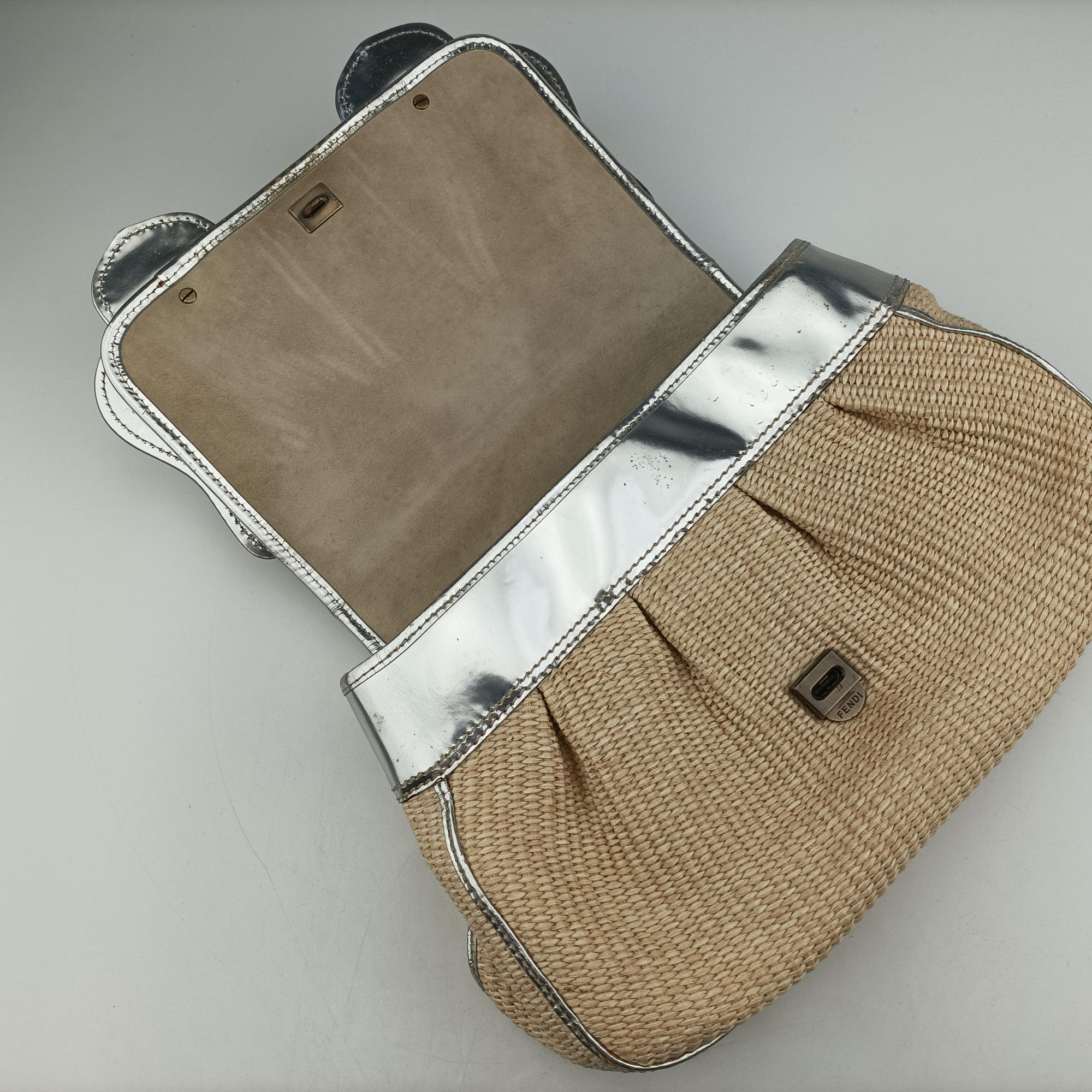 B Bag Beige x Silver straw 2415-8BN165-VUM-078Bバッグ ベージュ×シルバー ストロー 2415-8BN165-VUM-078