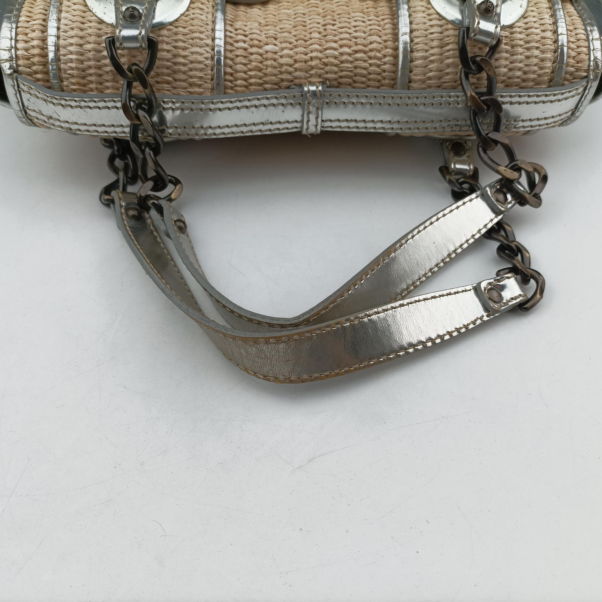 B Bag Beige x Silver straw 2415-8BN165-VUM-078Bバッグ ベージュ×シルバー ストロー 2415-8BN165-VUM-078