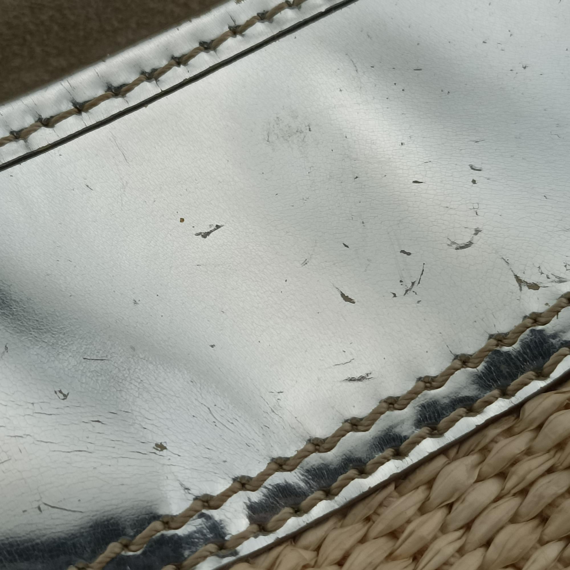 B Bag Beige x Silver straw 2415-8BN165-VUM-078Bバッグ ベージュ×シルバー ストロー 2415-8BN165-VUM-078