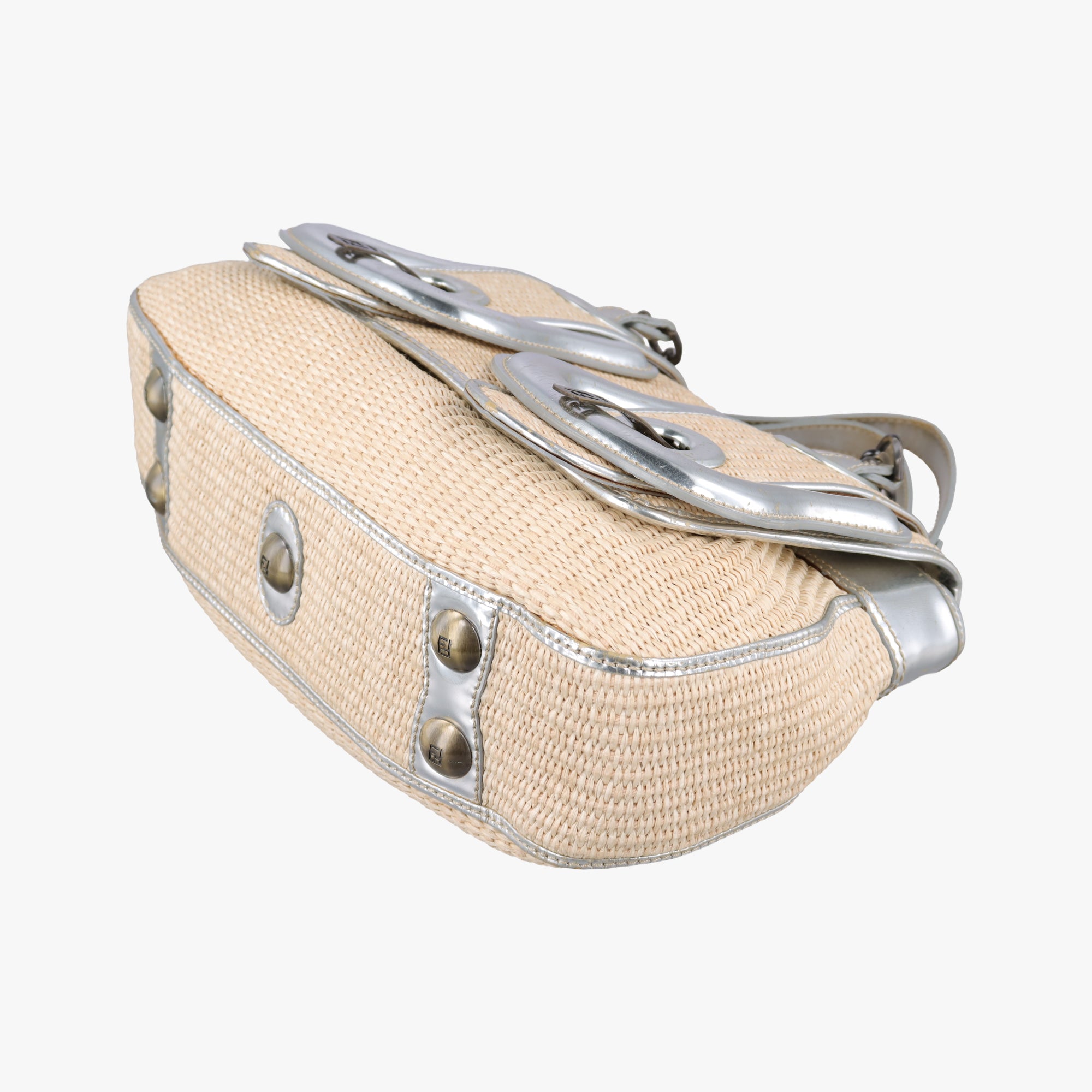 B Bag Beige x Silver straw 2415-8BN165-VUM-078Bバッグ ベージュ×シルバー ストロー 2415-8BN165-VUM-078