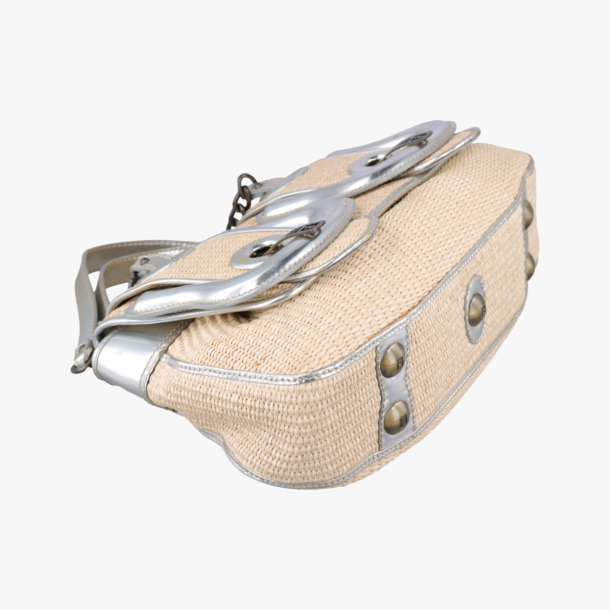 B Bag Beige x Silver straw 2415-8BN165-VUM-078Bバッグ ベージュ×シルバー ストロー 2415-8BN165-VUM-078