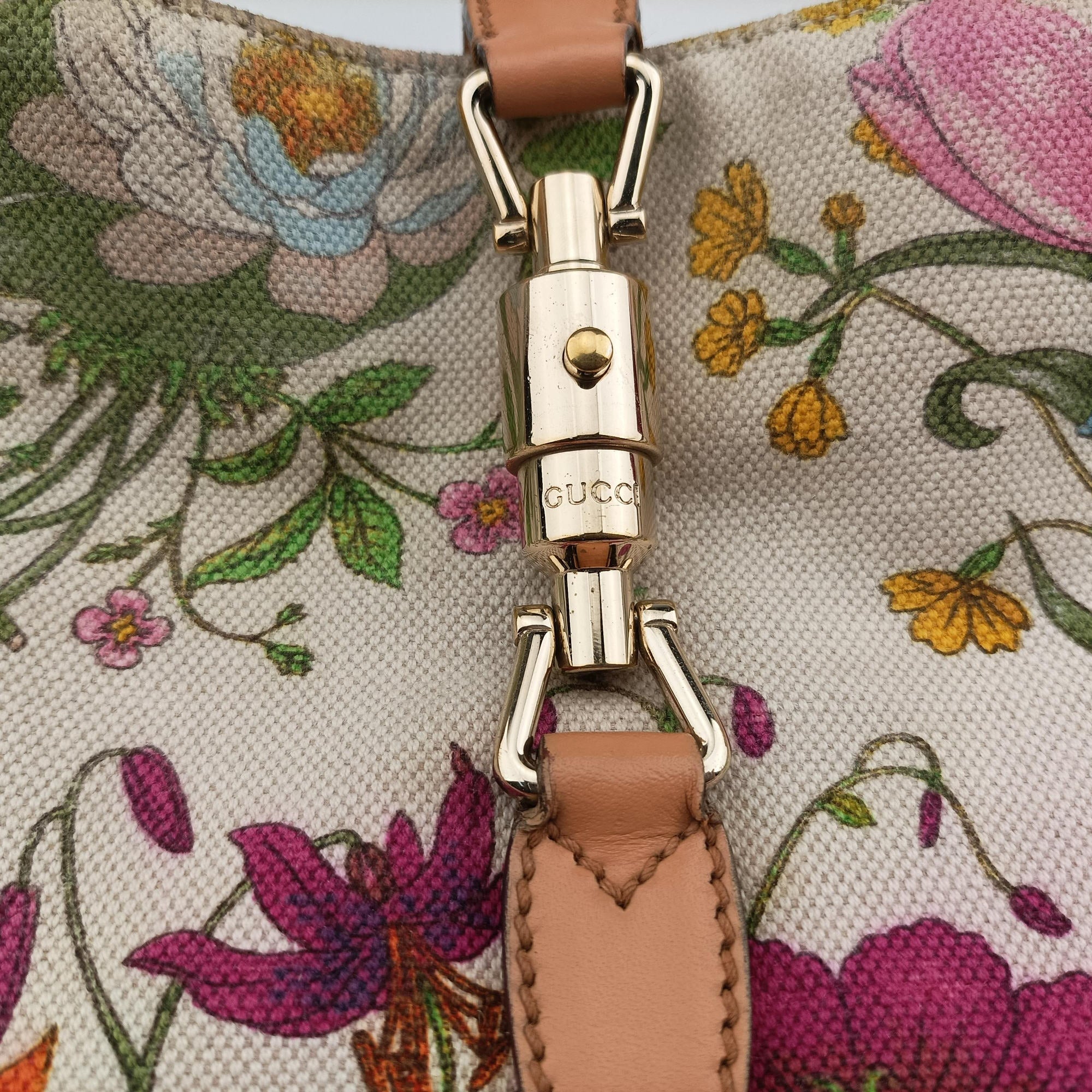 Flora Jackie Hobo White×Multicolour canvas×leather 137335 フローラ ジャッキー ホーボー ホワイト×マルチカラー キャンバス×レザー 137335 