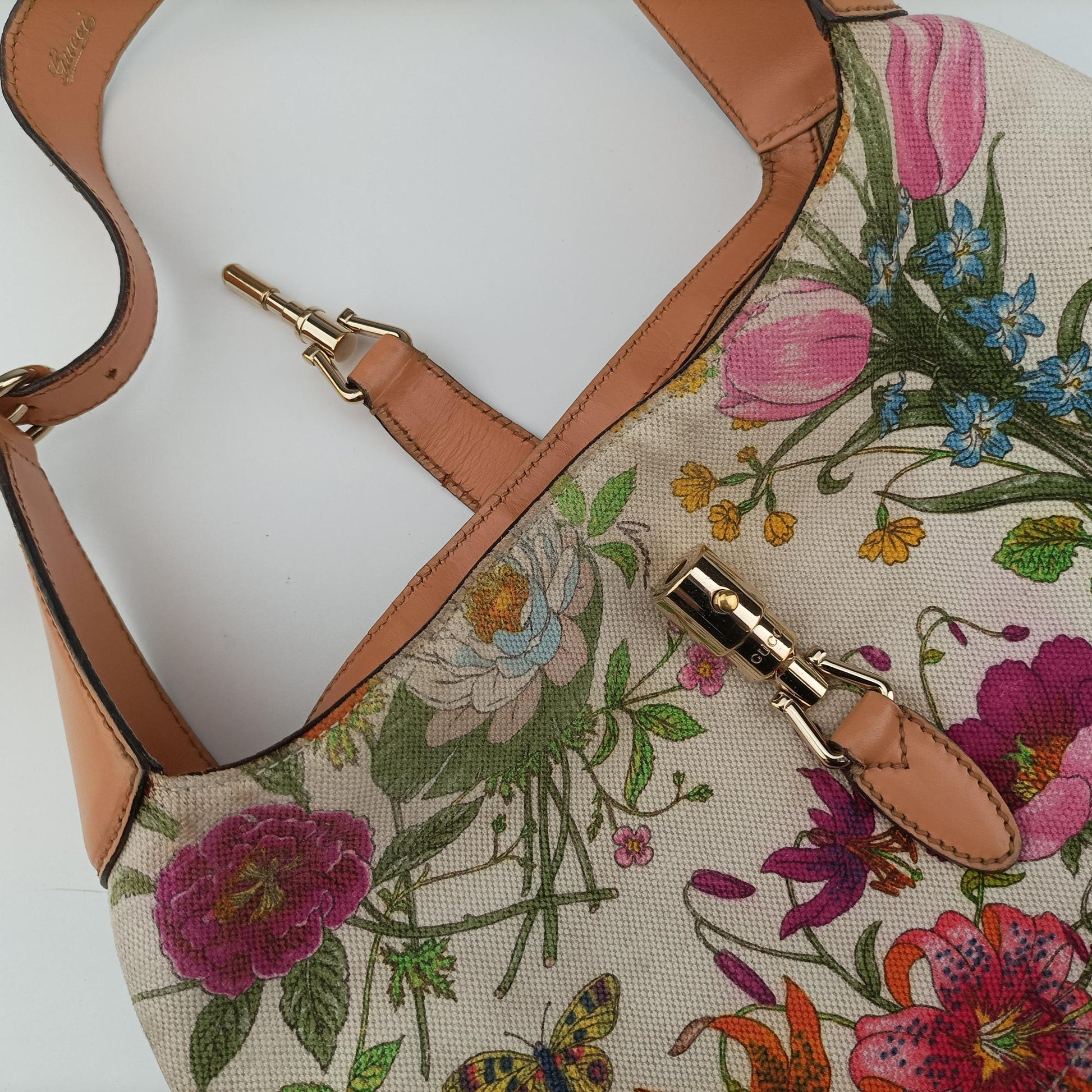 Flora Jackie Hobo White×Multicolour canvas×leather 137335 フローラ ジャッキー ホーボー ホワイト×マルチカラー キャンバス×レザー 137335 