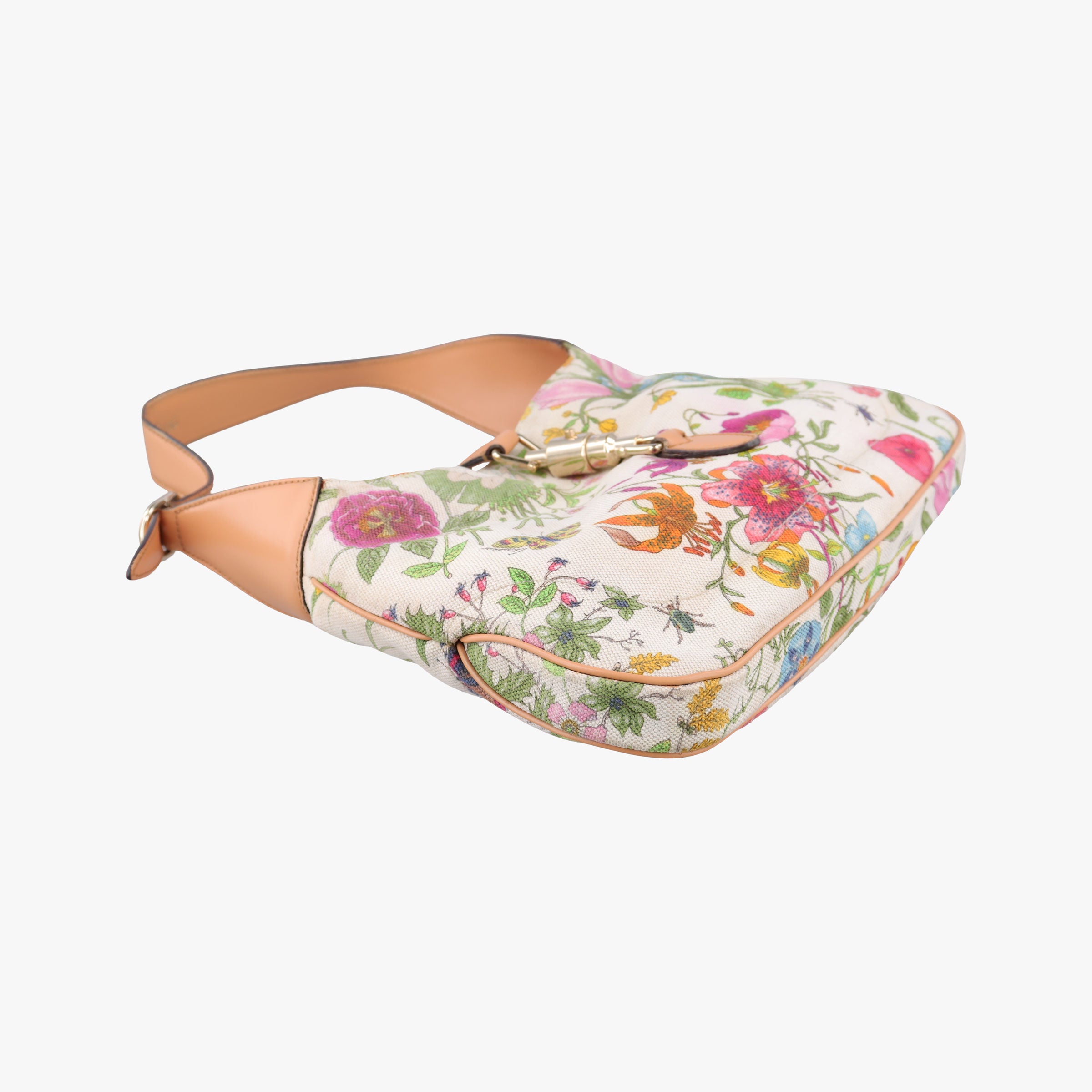 Flora Jackie Hobo White×Multicolour canvas×leather 137335 フローラ ジャッキー ホーボー ホワイト×マルチカラー キャンバス×レザー 137335 