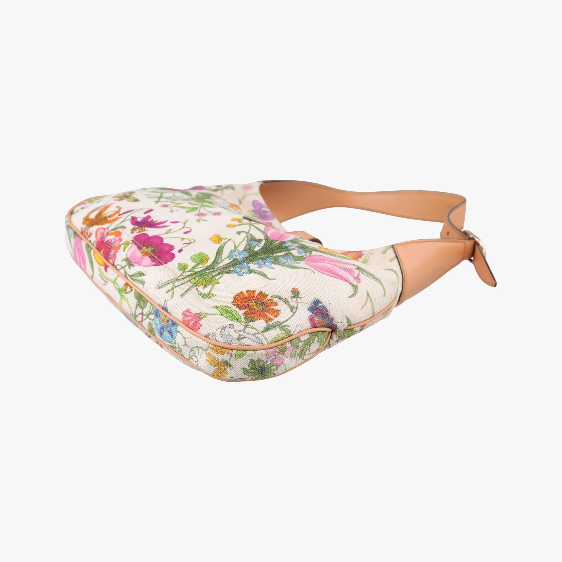 Flora Jackie Hobo White×Multicolour canvas×leather 137335 フローラ ジャッキー ホーボー ホワイト×マルチカラー キャンバス×レザー 137335 