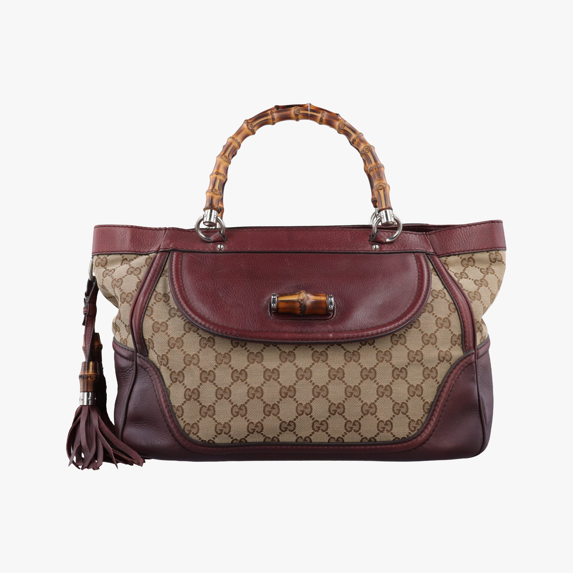 New Bamboo Tassel beige×burgundy canvas×leather 246860 F7098378ニューバンブー タッセル ベージュ×ワインレッド キャンバス×レザー 246860 F7098378