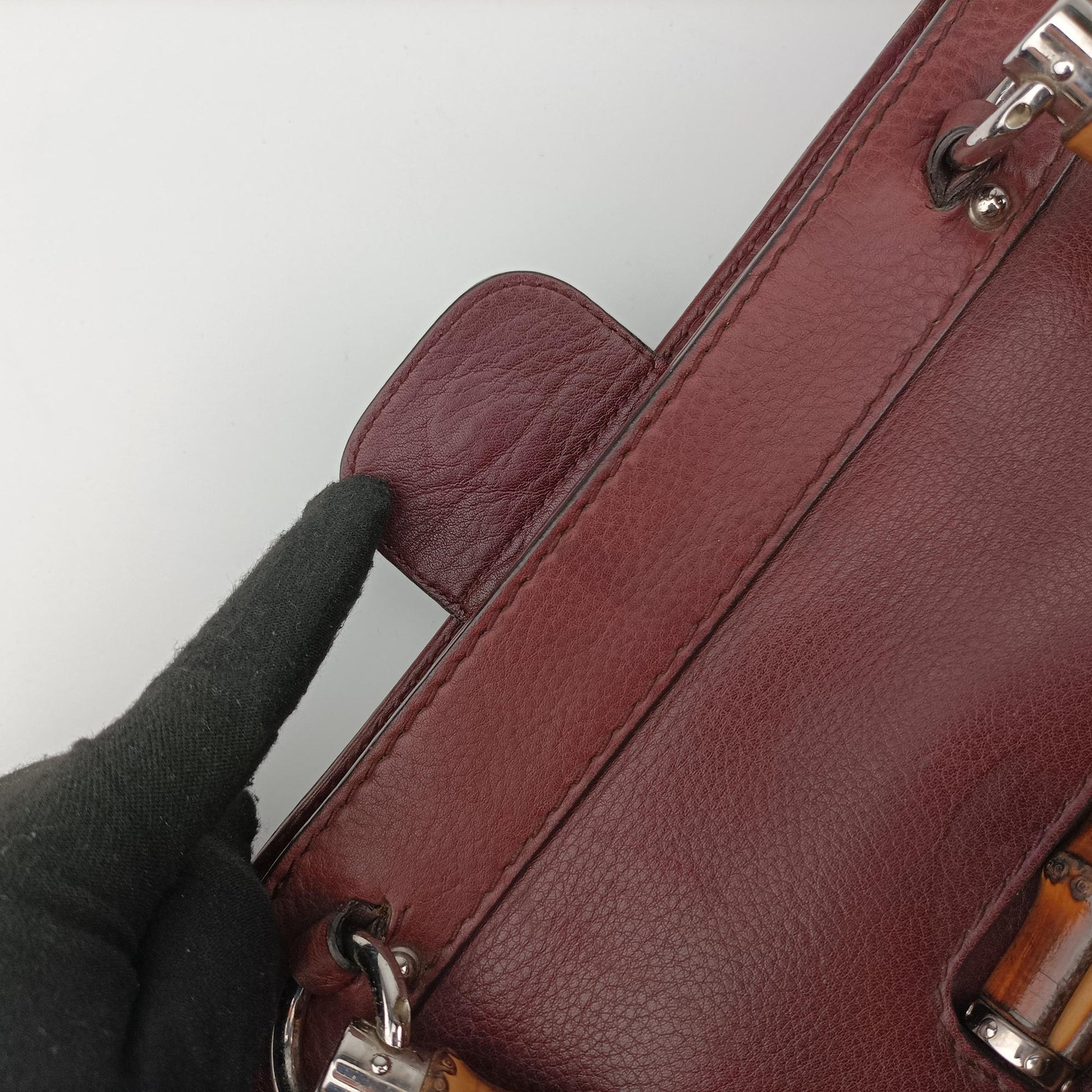 New Bamboo Tassel beige×burgundy canvas×leather 246860 F7098378ニューバンブー タッセル ベージュ×ワインレッド キャンバス×レザー 246860 F7098378