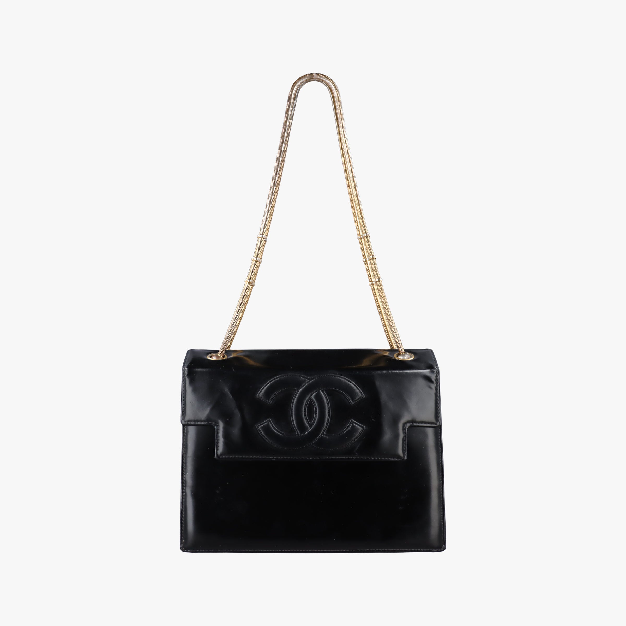 CC Snake Chain Flap Black Enamel A08699 4850347CC スネークチェーン フラップ ブラック エナメル A08699 4850347