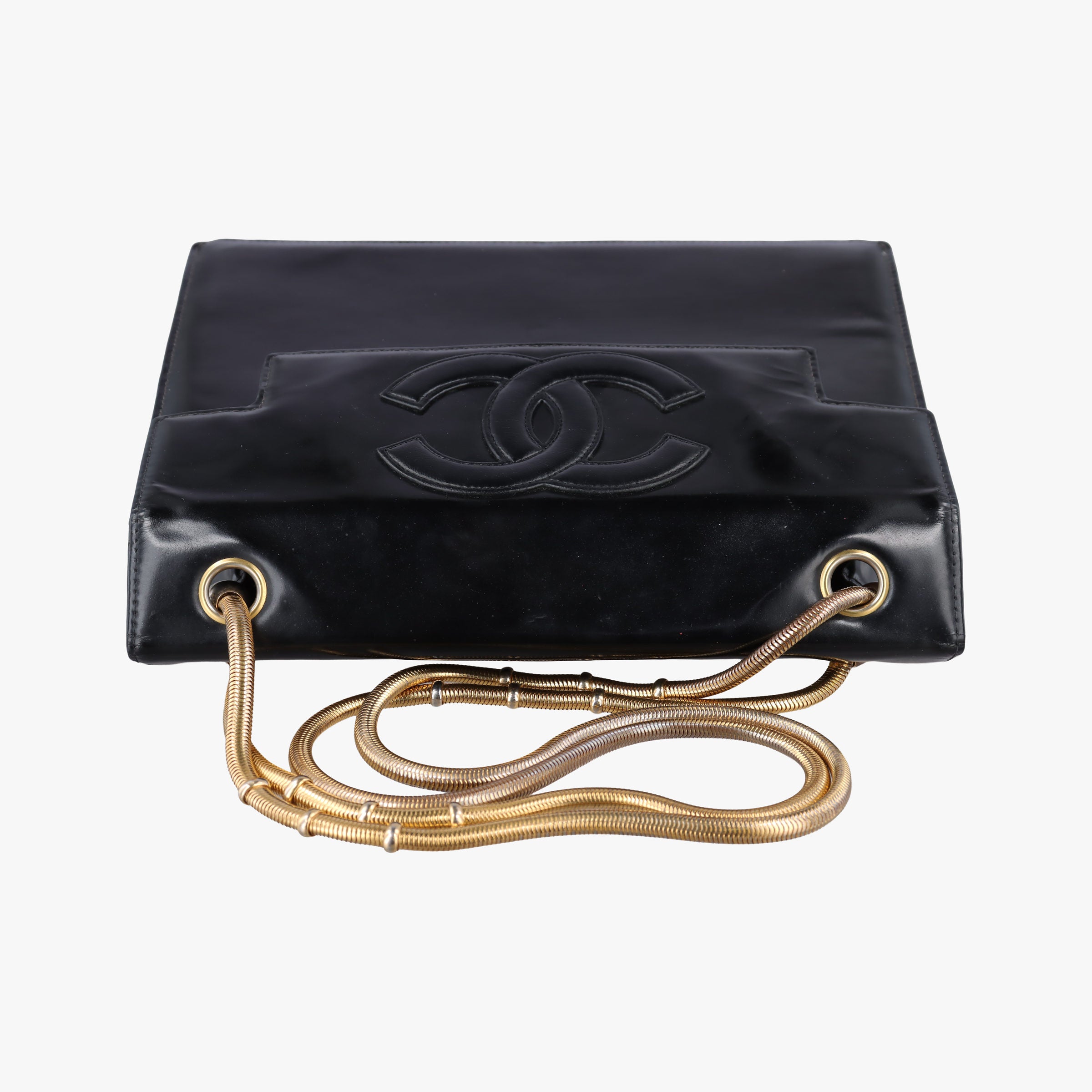 CC Snake Chain Flap Black Enamel A08699 4850347CC スネークチェーン フラップ ブラック エナメル A08699 4850347