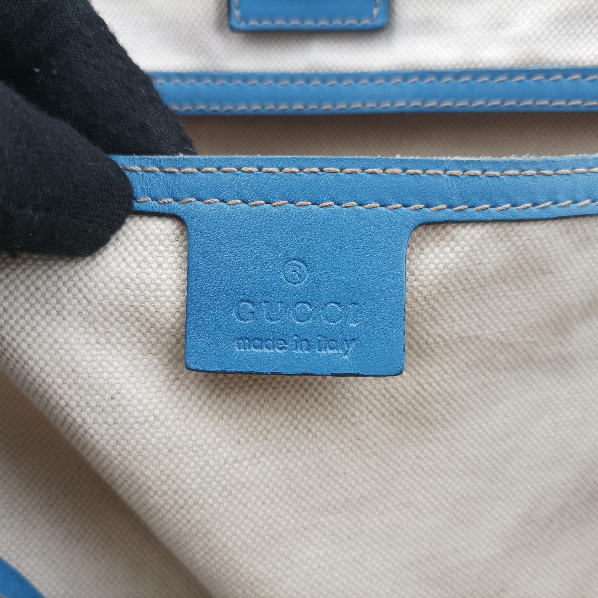 GG Plus GG Supreme beige×blue PVC coated canvas×Leather 197954 G010122080GGプラス GGスプリーム ベージュ×ブルー PVCコーティングキャンバス×レザー 197954 G010122080