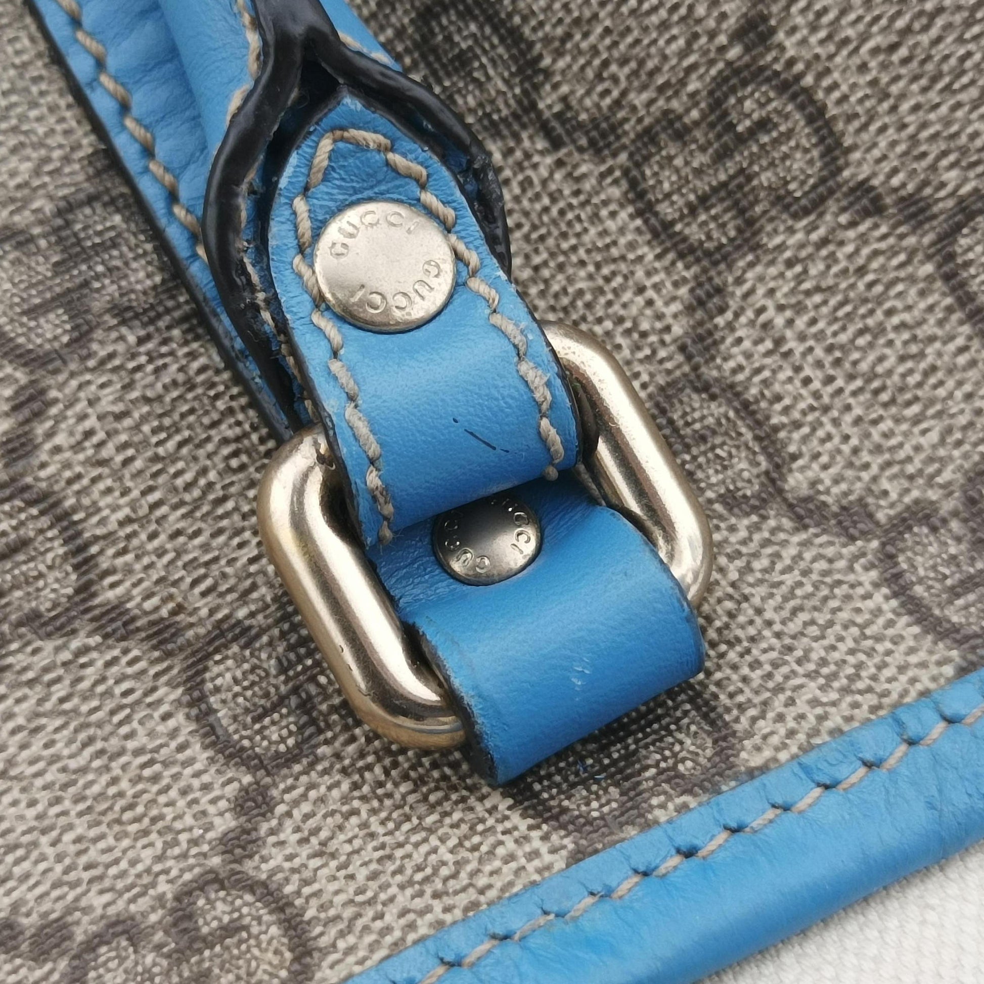 GG Plus GG Supreme beige×blue PVC coated canvas×Leather 197954 G010122080GGプラス GGスプリーム ベージュ×ブルー PVCコーティングキャンバス×レザー 197954 G010122080