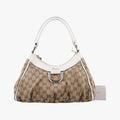 Abbey D-ring Hobo Beige×White canvas×leather 190525 B8106451アビー Dリング ホーボー ベージュ×ホワイト キャンバス×レザー 190525 B8106451