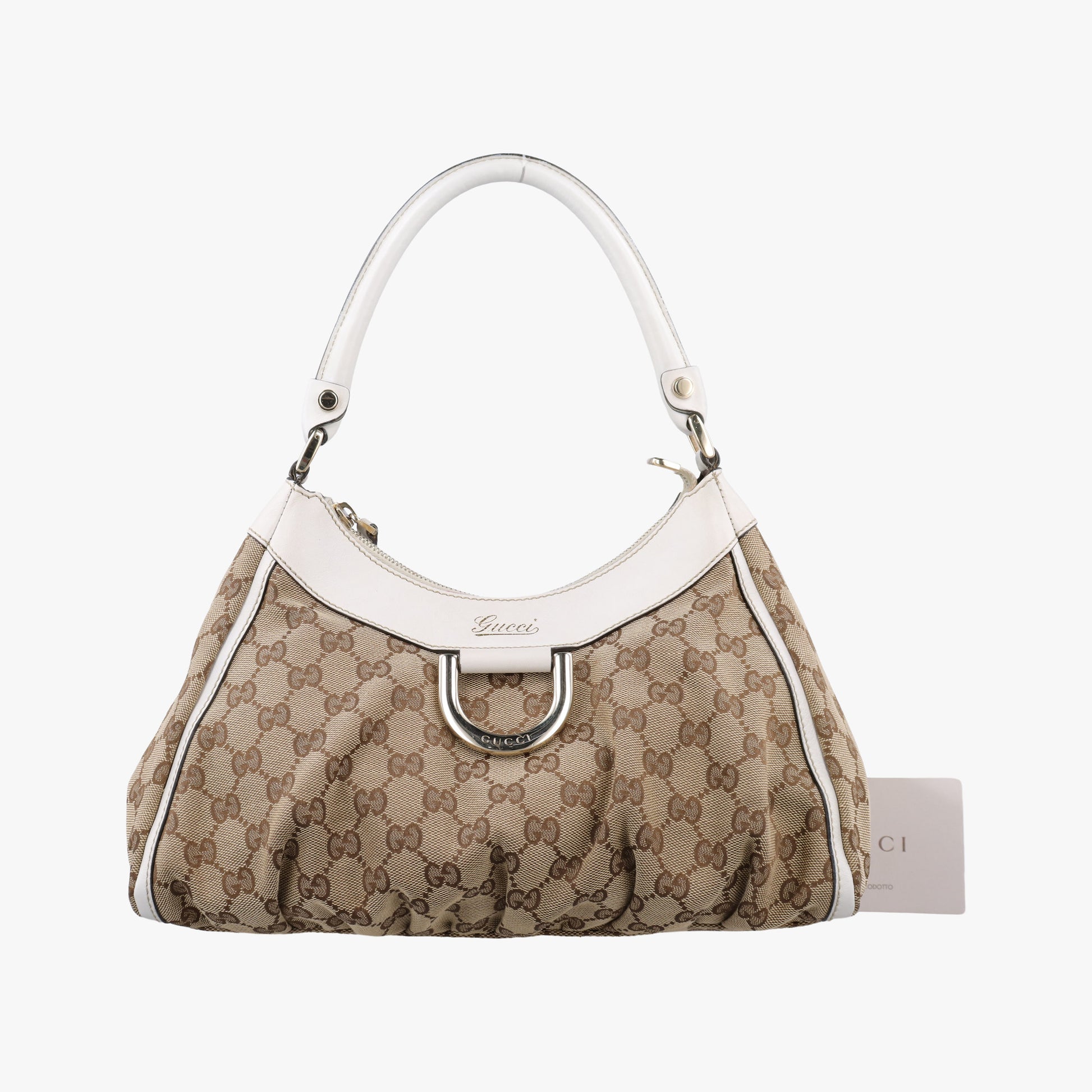 Abbey D-ring Hobo Beige×White canvas×leather 190525 B8106451アビー Dリング ホーボー ベージュ×ホワイト キャンバス×レザー 190525 B8106451