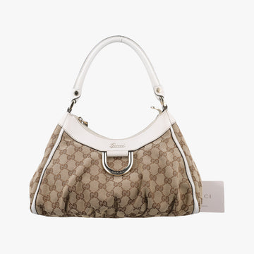 Abbey D-ring Hobo Beige×White canvas×leather 190525 B8106451アビー Dリング ホーボー ベージュ×ホワイト キャンバス×レザー 190525 B8106451