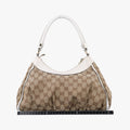 Abbey D-ring Hobo Beige×White canvas×leather 190525 B8106451アビー Dリング ホーボー ベージュ×ホワイト キャンバス×レザー 190525 B8106451