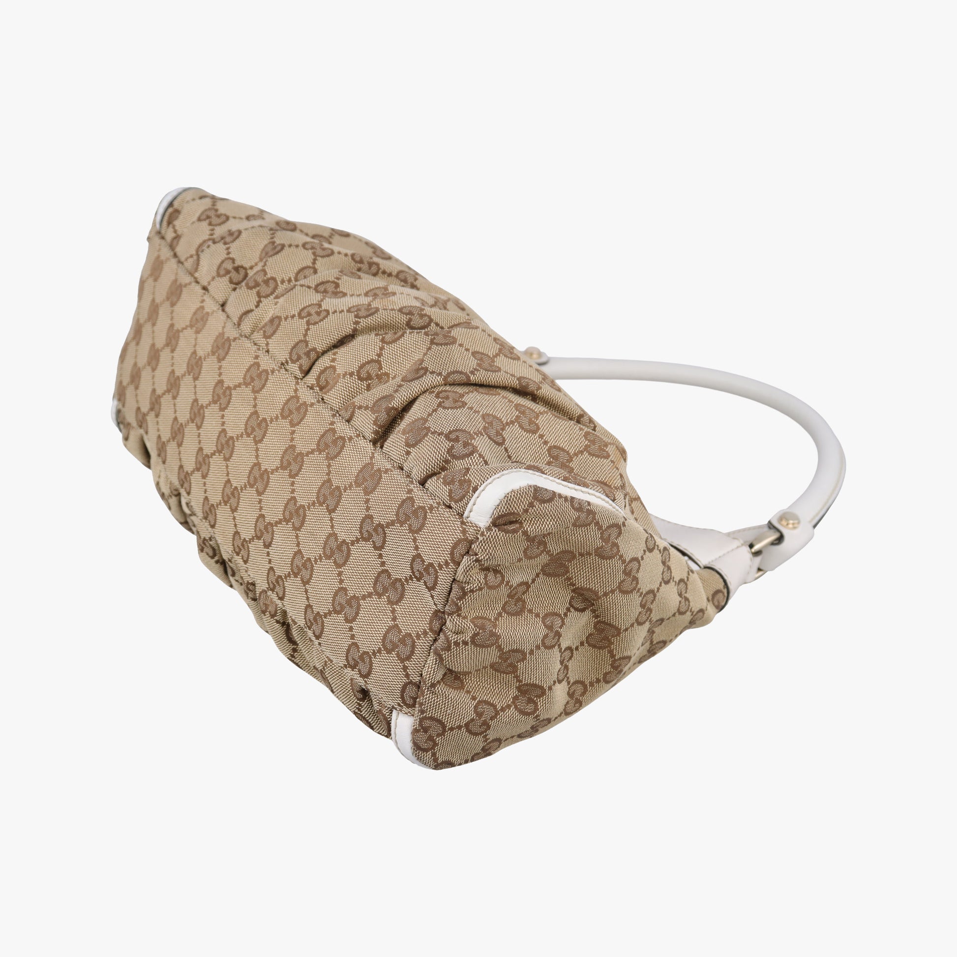 Abbey D-ring Hobo Beige×White canvas×leather 190525 B8106451アビー Dリング ホーボー ベージュ×ホワイト キャンバス×レザー 190525 B8106451