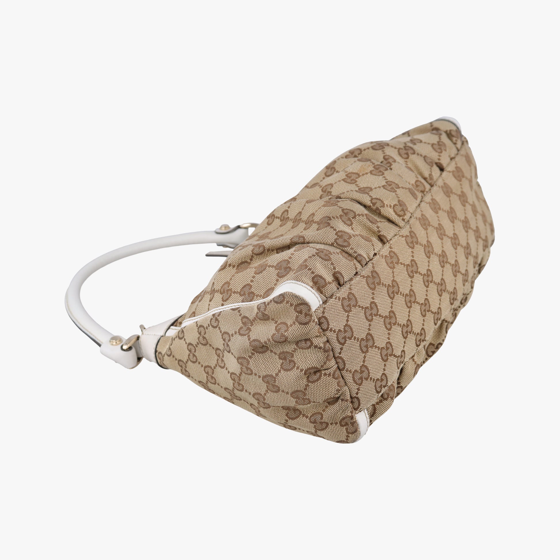 Abbey D-ring Hobo Beige×White canvas×leather 190525 B8106451アビー Dリング ホーボー ベージュ×ホワイト キャンバス×レザー 190525 B8106451