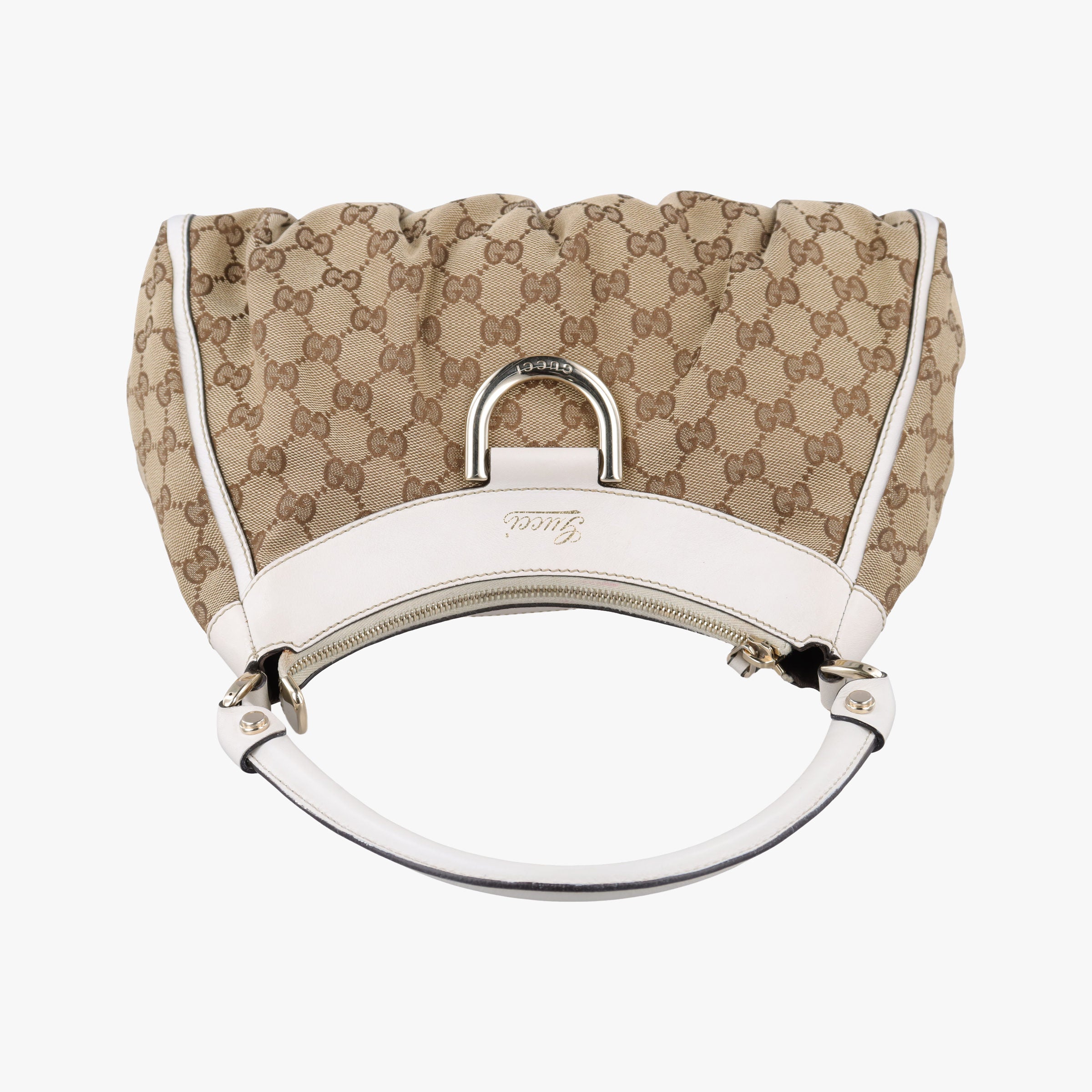 Abbey D-ring Hobo Beige×White canvas×leather 190525 B8106451アビー Dリング ホーボー ベージュ×ホワイト キャンバス×レザー 190525 B8106451