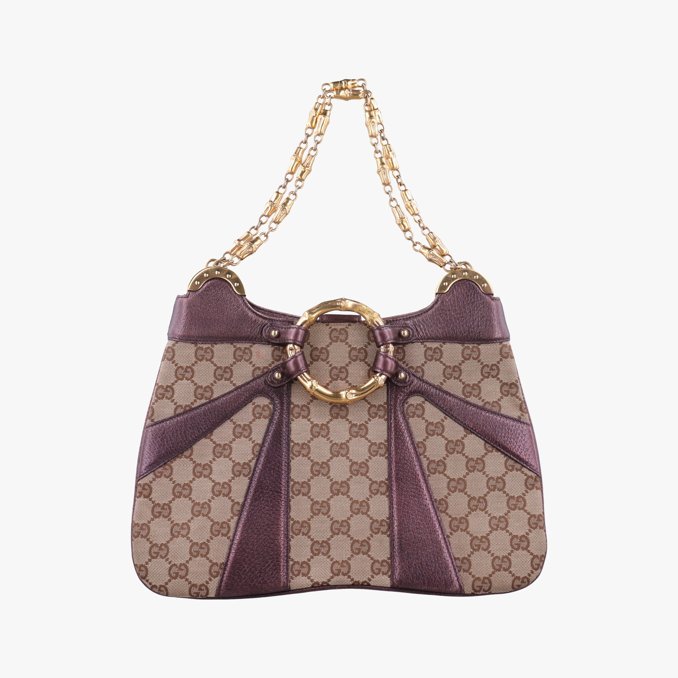 Tom Ford Bamboo Chain Beige × Metallic Purple GG canvas×leather 135962 トムフォード バンブーチェーン ベージュ×メタリックパープル GG  キャンバス×レザー 135962 