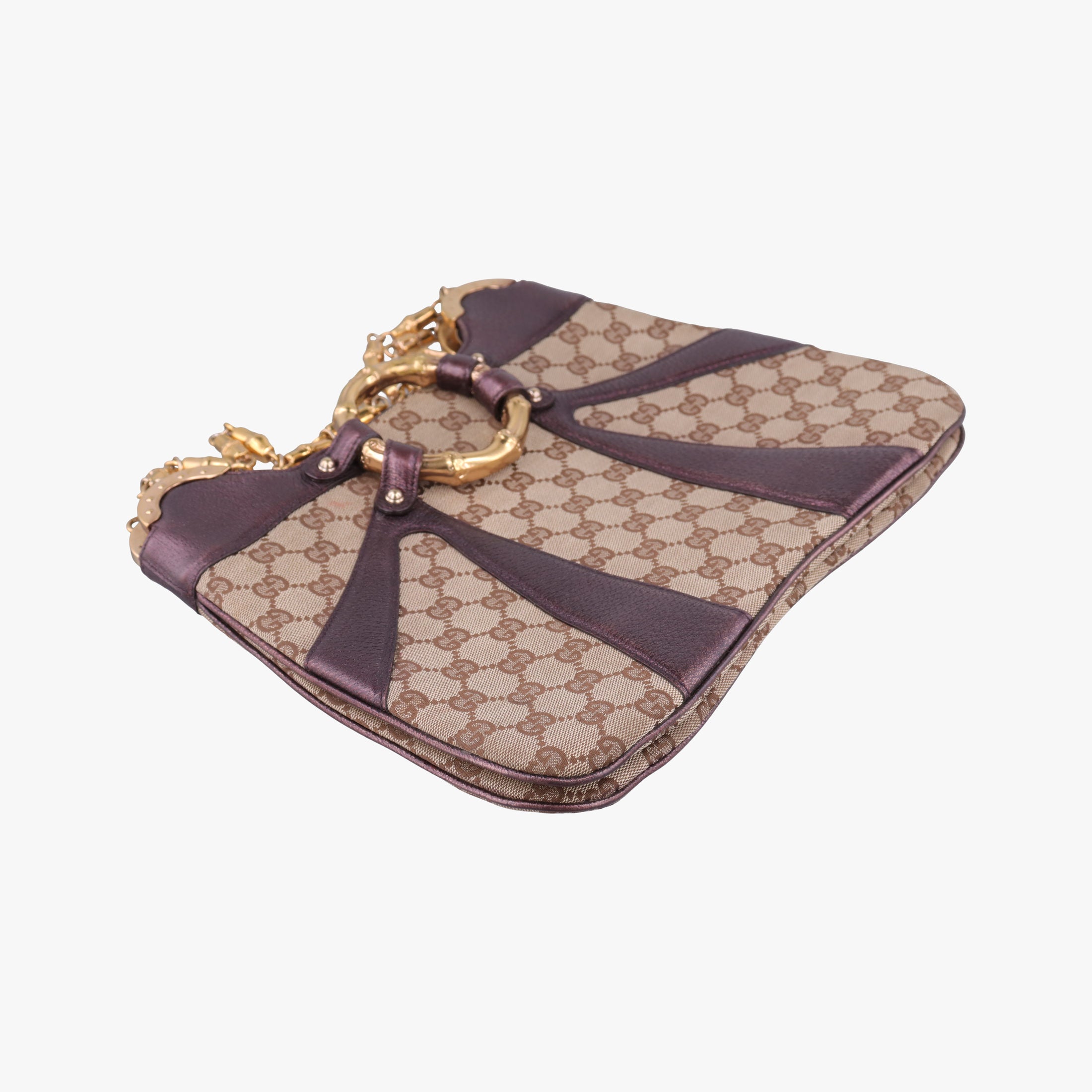 Tom Ford Bamboo Chain Beige × Metallic Purple GG canvas×leather 135962 トムフォード バンブーチェーン ベージュ×メタリックパープル GG  キャンバス×レザー 135962 