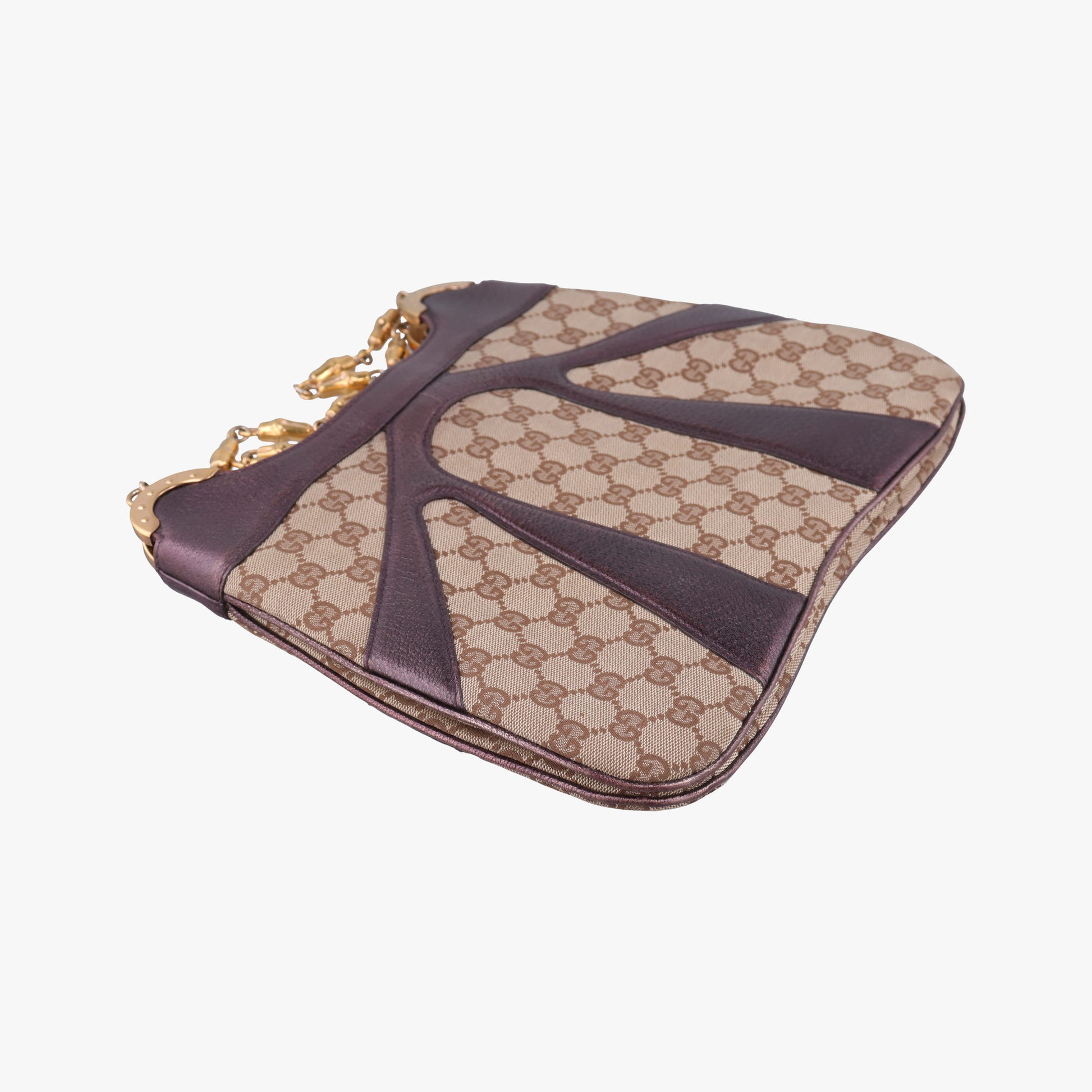 Tom Ford Bamboo Chain Beige × Metallic Purple GG canvas×leather 135962 トムフォード バンブーチェーン ベージュ×メタリックパープル GG  キャンバス×レザー 135962 
