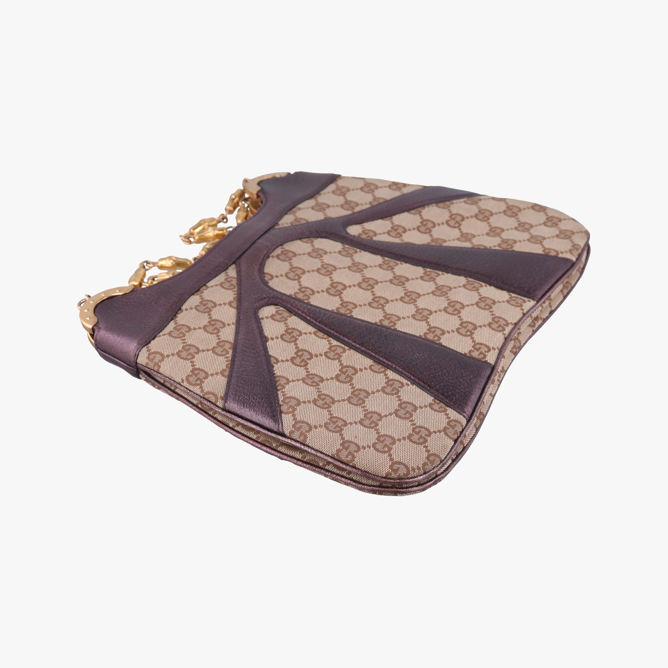 Tom Ford Bamboo Chain Beige × Metallic Purple GG canvas×leather 135962 トムフォード バンブーチェーン ベージュ×メタリックパープル GG  キャンバス×レザー 135962 