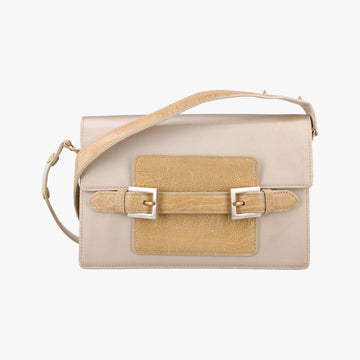 Square Flap Beige silk×leather 831507 83150790982スクエアフラップ ベージュ シルク×レザー 831507 83150790982