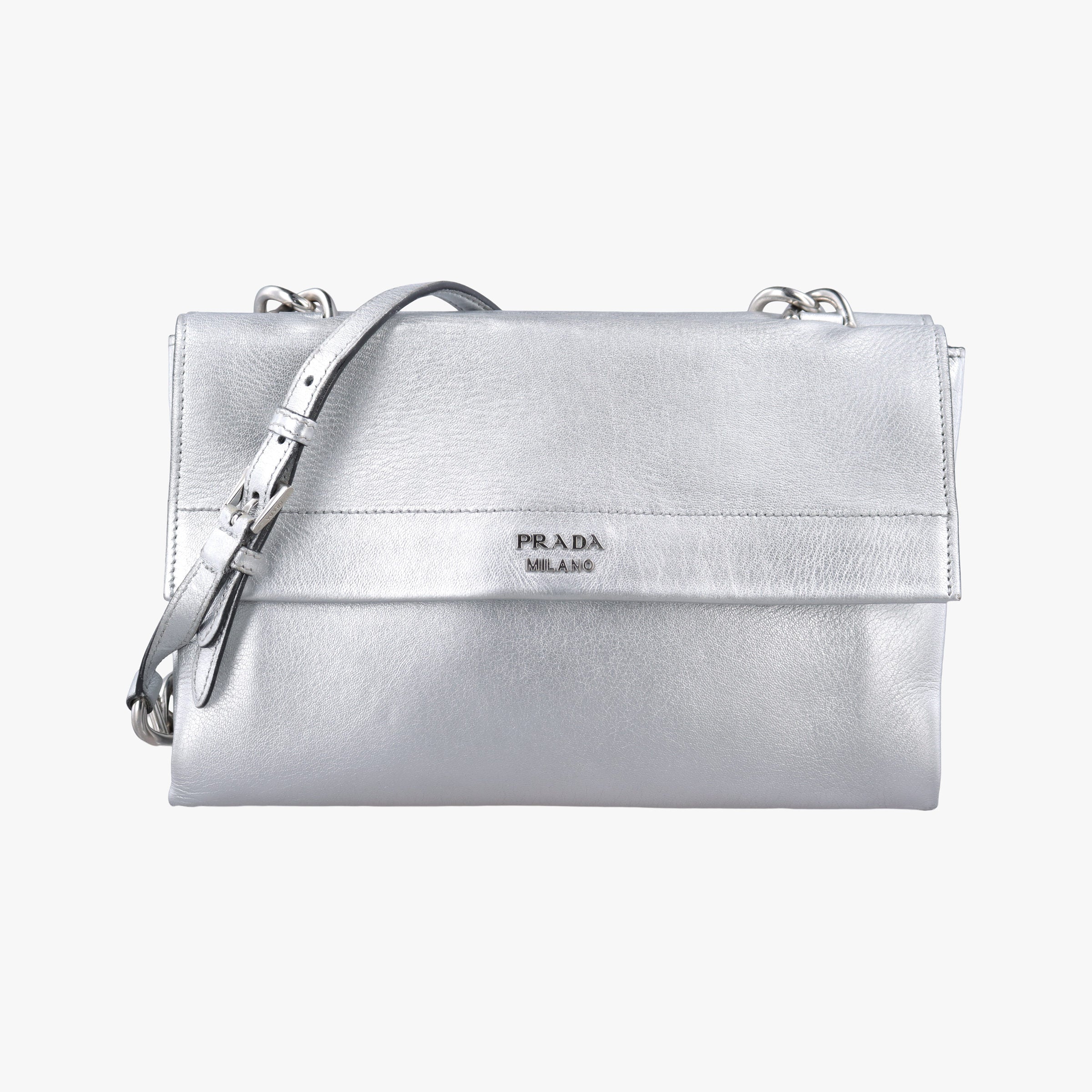 Half Flap Double Turn Lock Silver Leather 25ハーフフラップダブルターンロック シルバー レザー　 25
