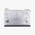 Half Flap Double Turn Lock Silver Leather 25ハーフフラップダブルターンロック シルバー レザー　 25